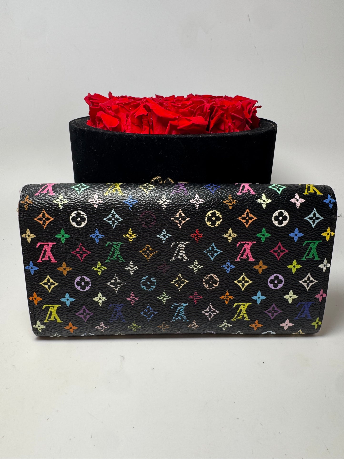Louis Vuitton Black Multicolor Sarah Wallet Murakami Piece Fair Condition