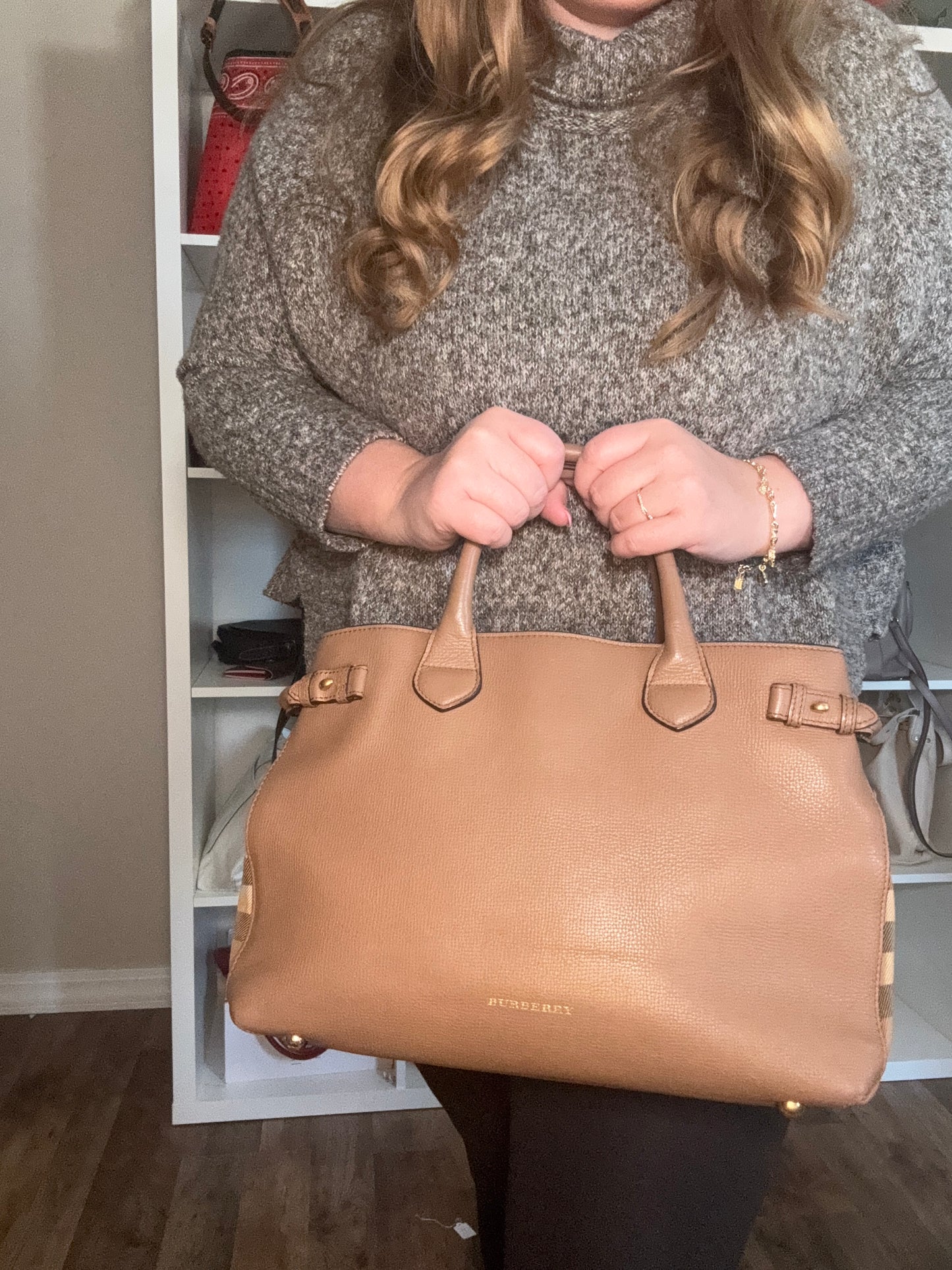 Burberry Banner Medium House Check Tote Bag Beige