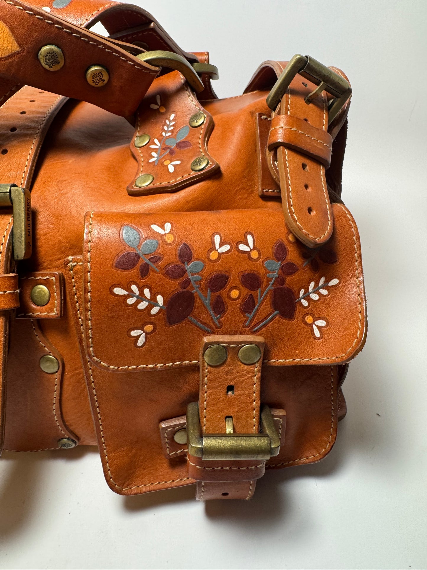 Mulberry Hand Painted Roxanne Leather Satchel Floral