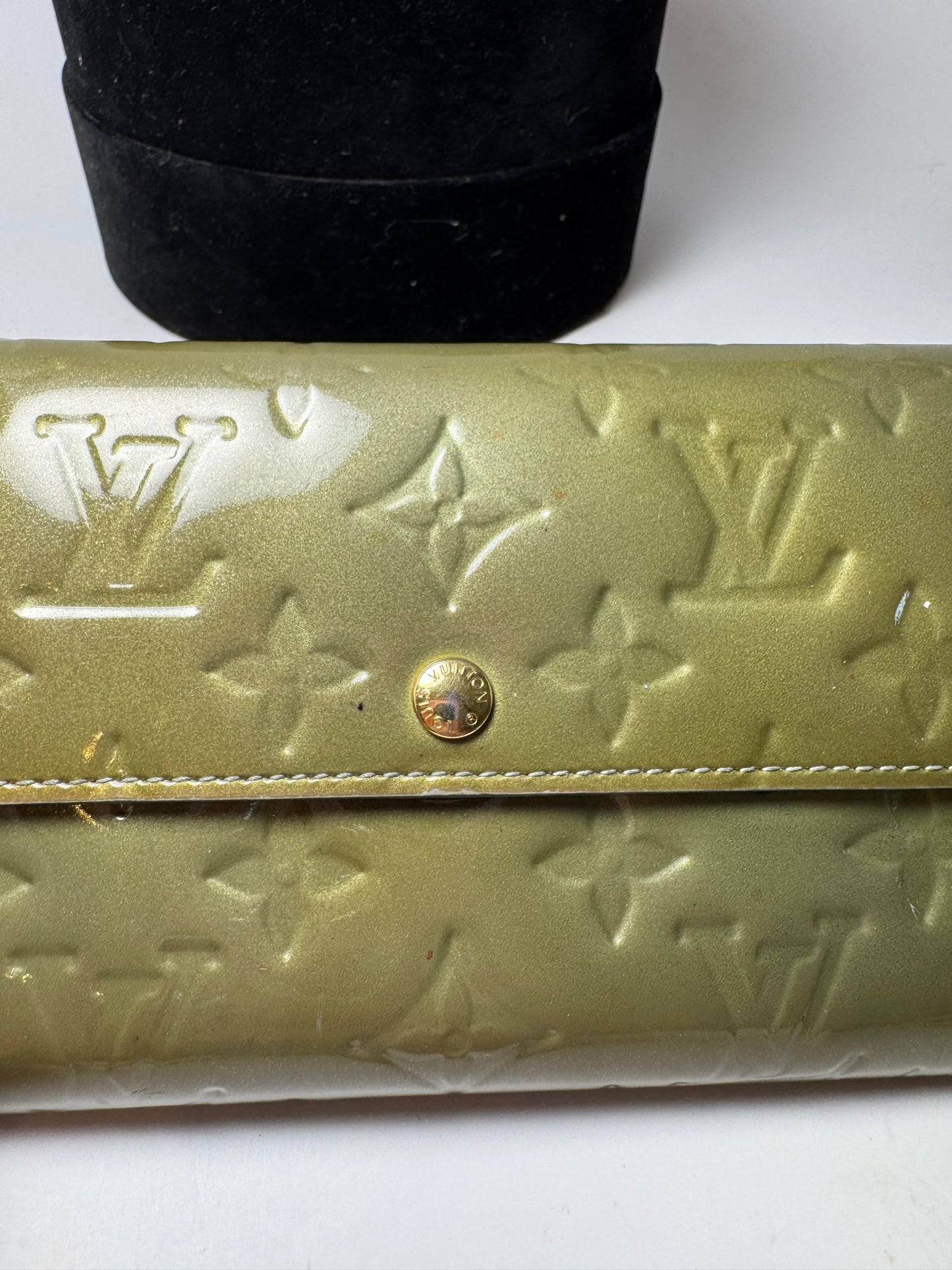 Louis Vuitton Moss Green Vernis Leather Wallet w/Blue Interior