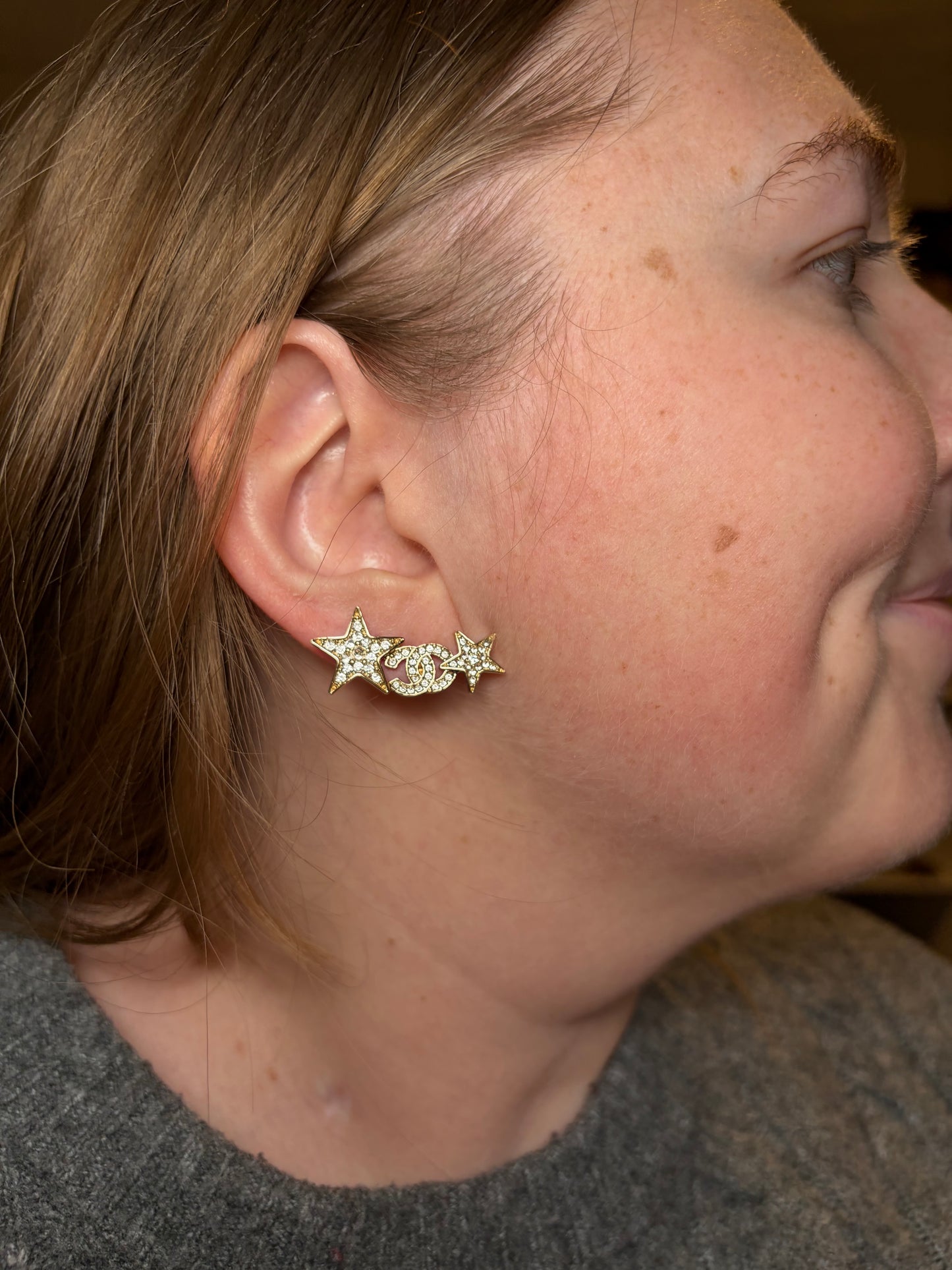 Chanel CC Gold Double Star Earrings