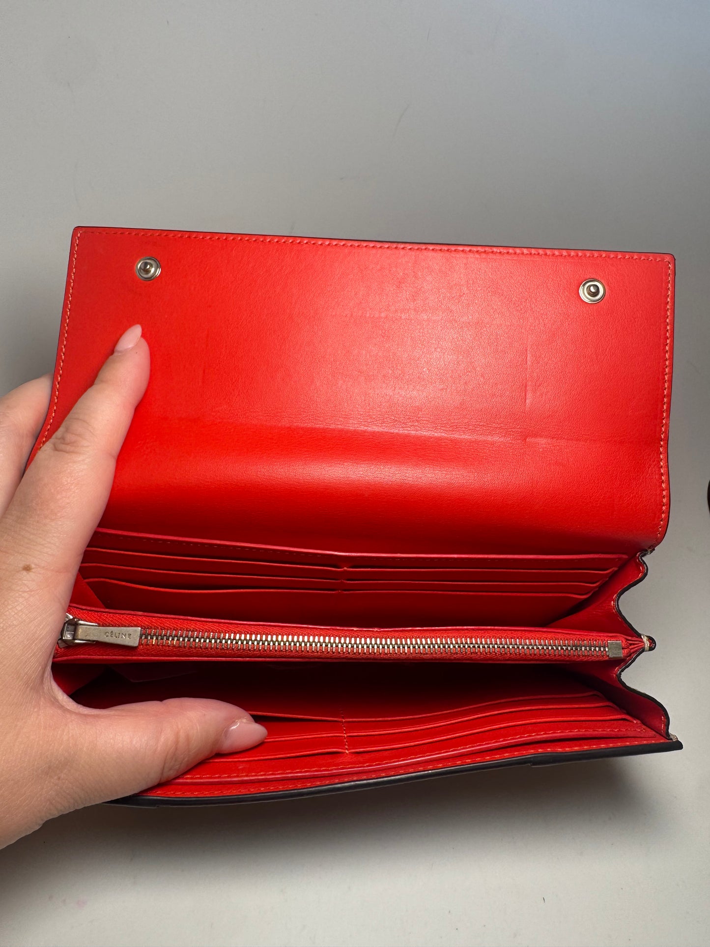 Celine Large Flap Multifunction Wallet Taupe Pebbled Leather Made in Italy