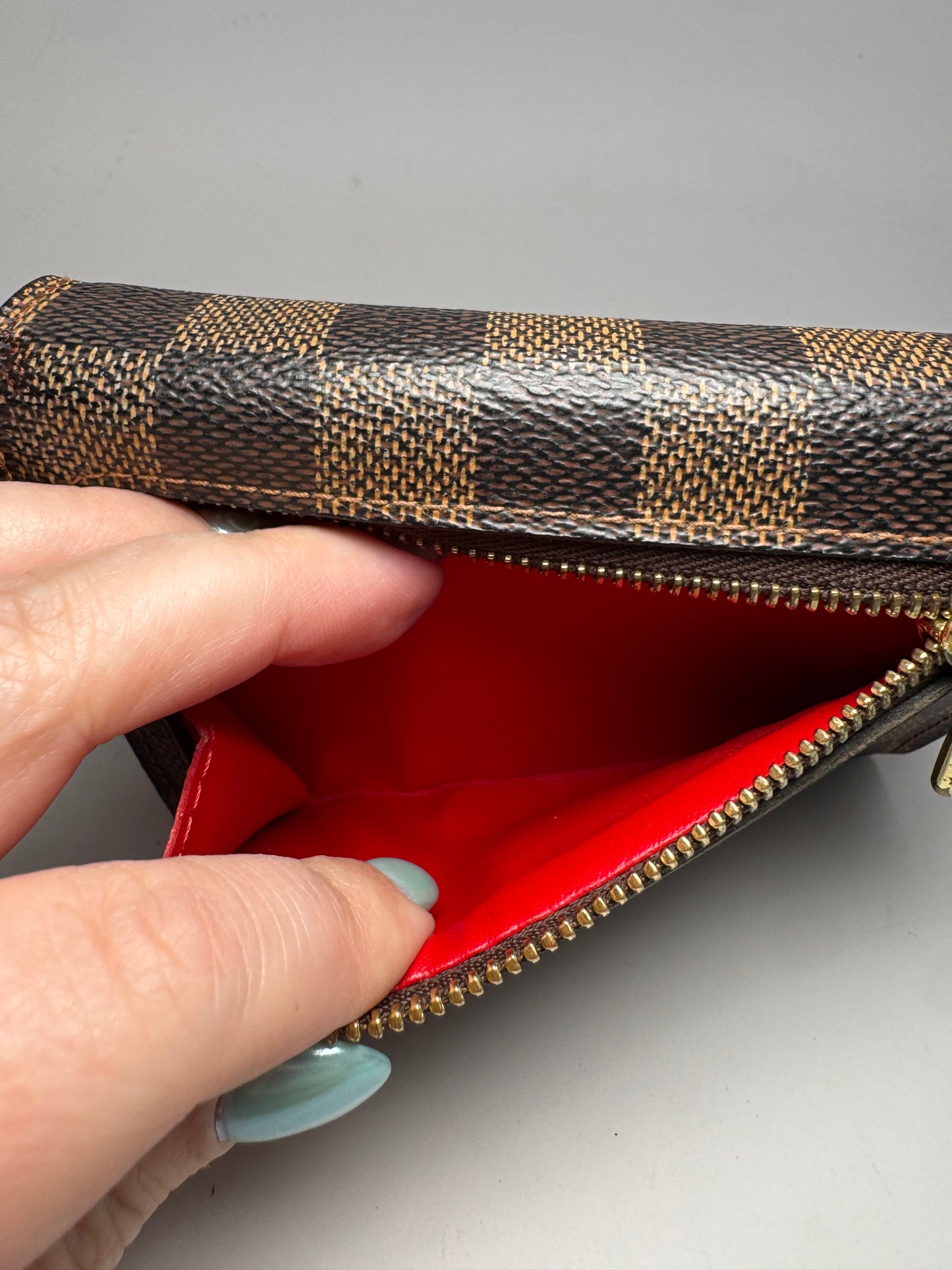 Louis Vuitton Damier Ebene Koala Wallet w/Red Interior (Unisex)