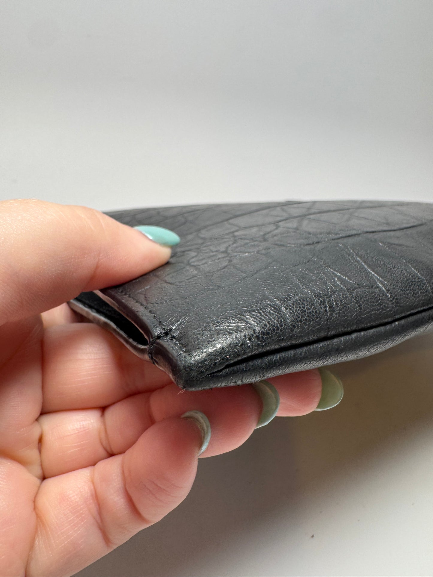 Saint Laurent Crocodile Embossed Black Leather Clutch