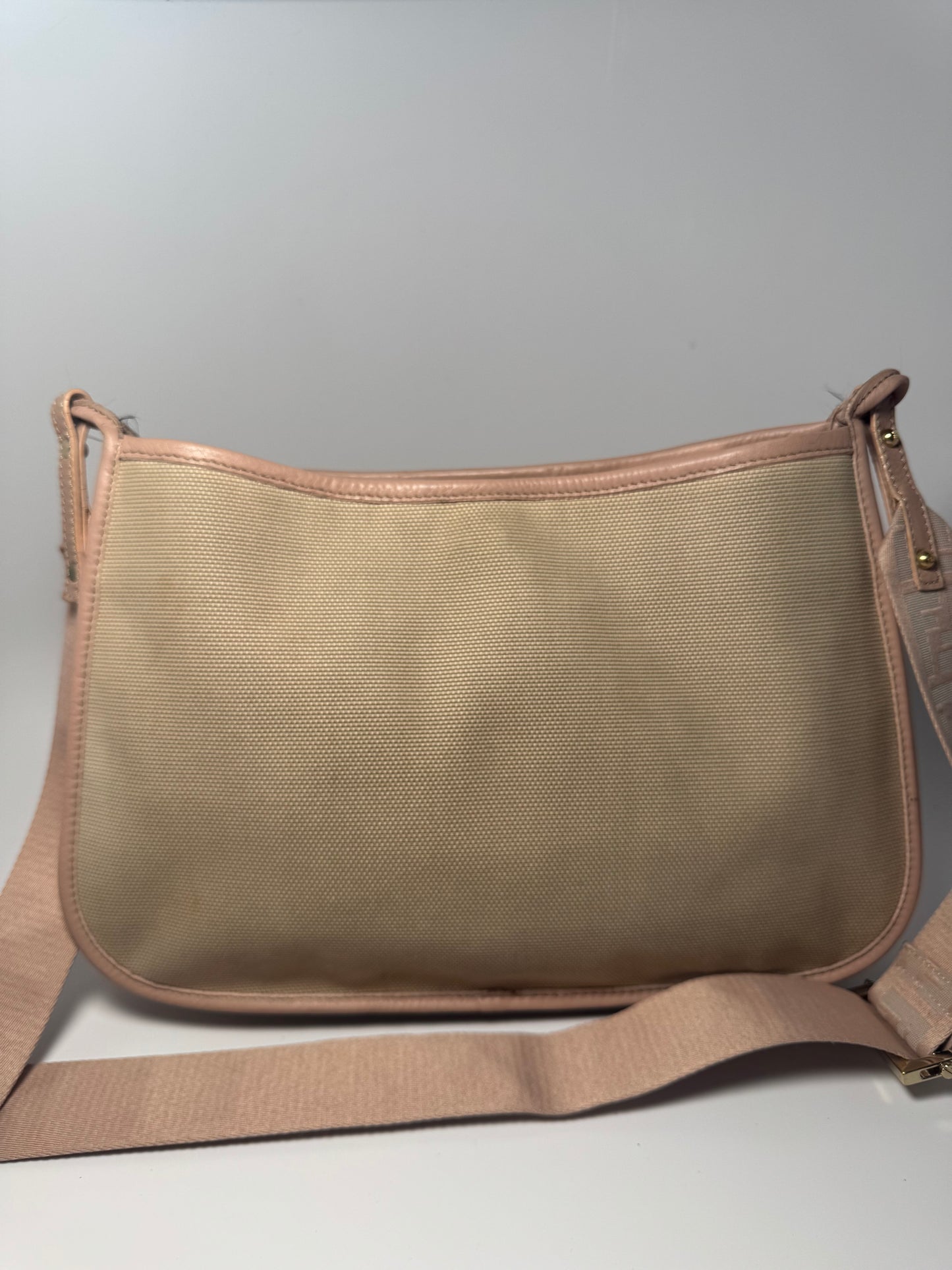 Fendi Zucca Pink & Khaki Crossbody w/Monogram Strap