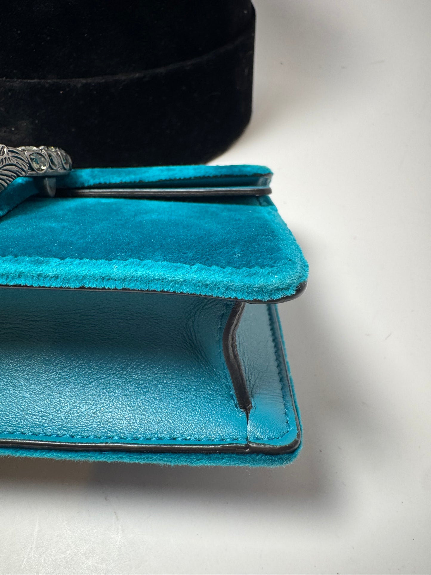 Gucci Velvet Super Mini Dionysus Shoulder Bag Pavone Cyan