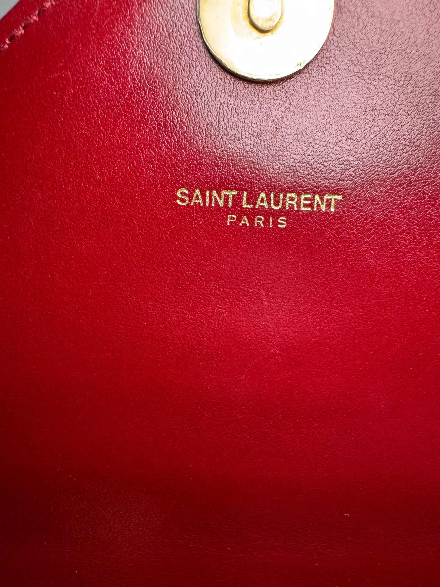 Saint Laurent YSL Red Suede & Leather Matelassé Chevron Medium College Bag Gold