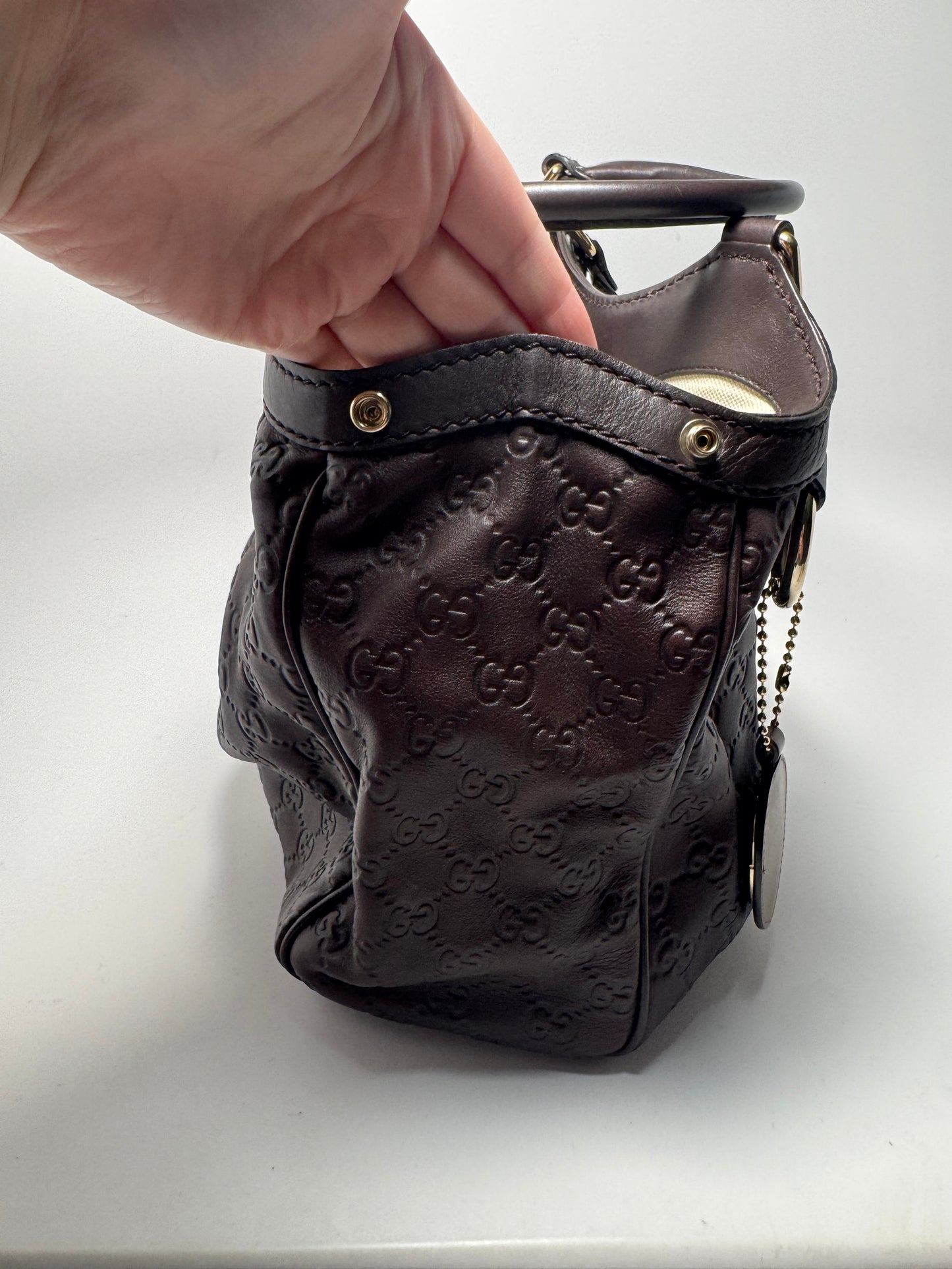 Gucci Sukey Tote Guccissima Leather Hand Bag Walnut Brown