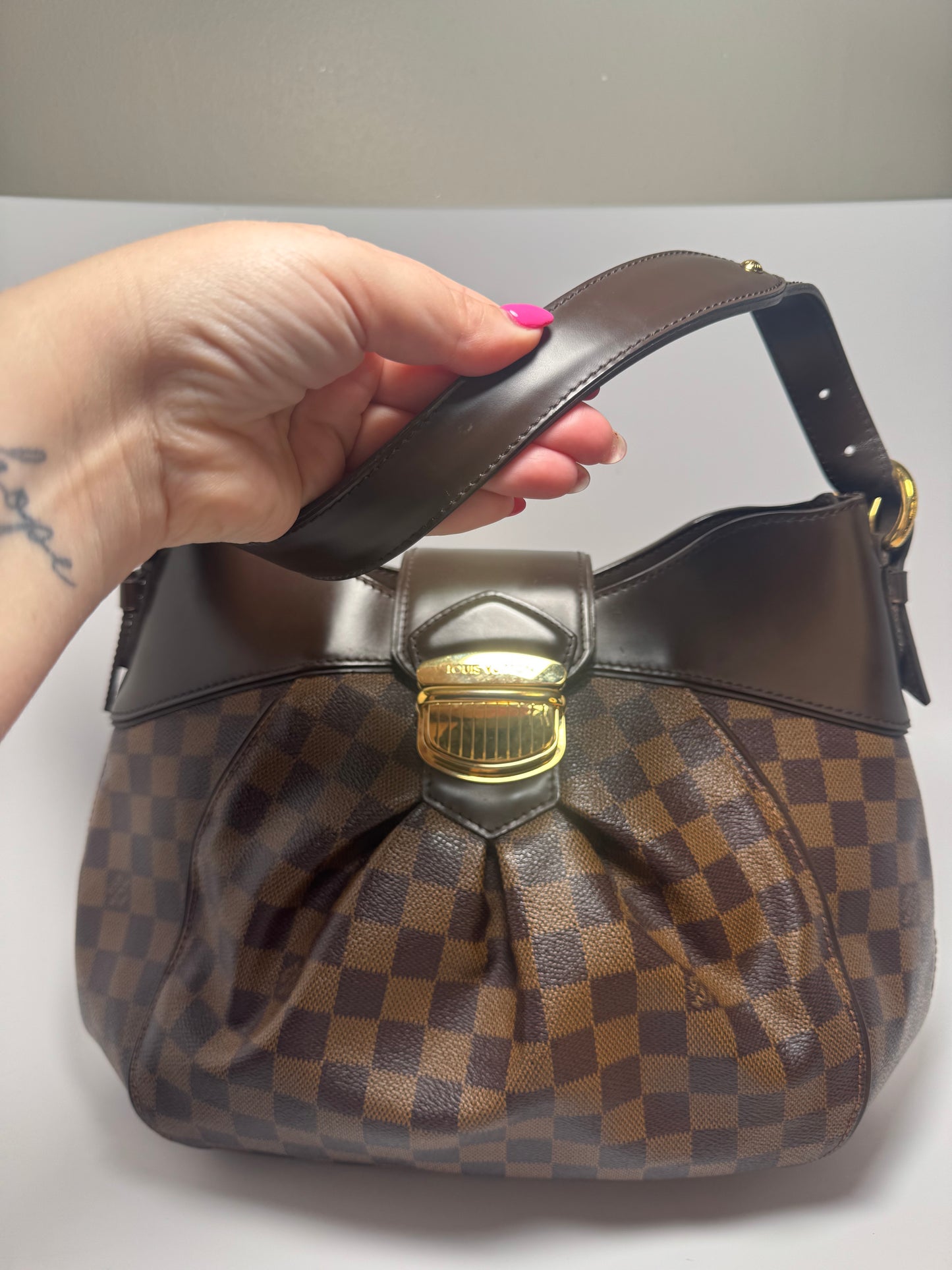 Louis Vuitton Sistina MM Damier Ebene Pleated Shoulder Bag