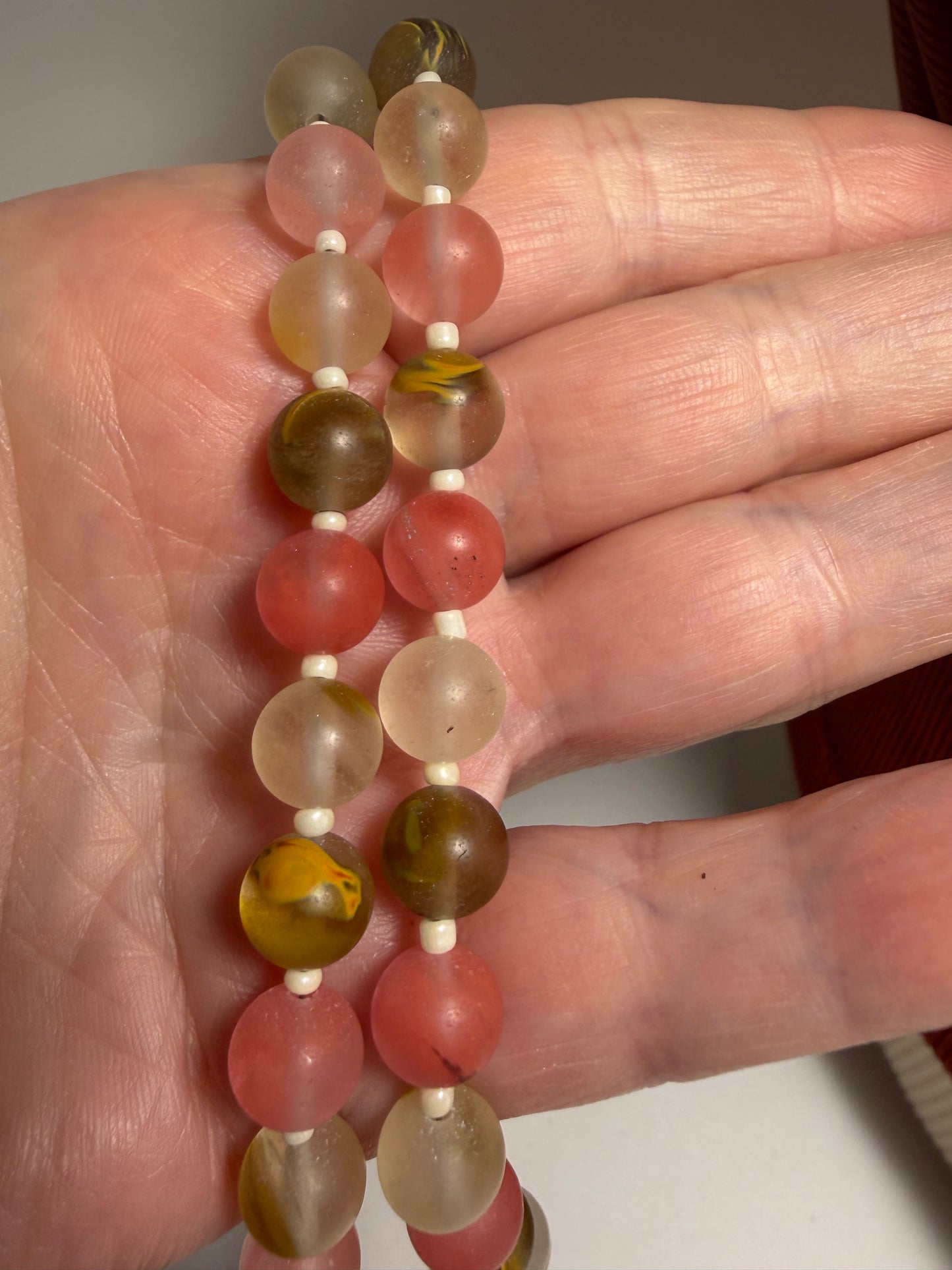 Pink & Tiger Eye Beaded Necklace with Gold Tone Seashell Pendant | Coastal Boho Handmade by Liv