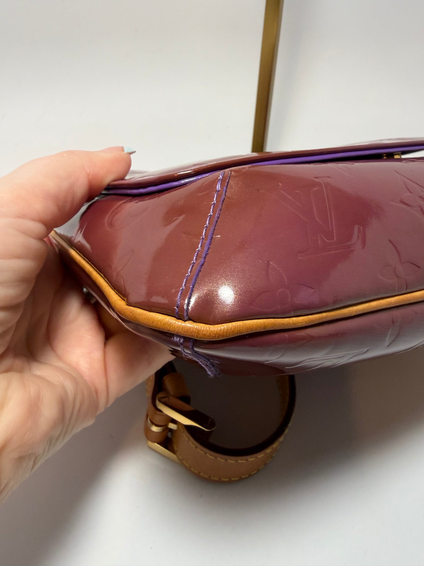 Louis Vuitton Thompson Street Purple Vernis Leather Monogram Shoulder Bag with Purple leather interior