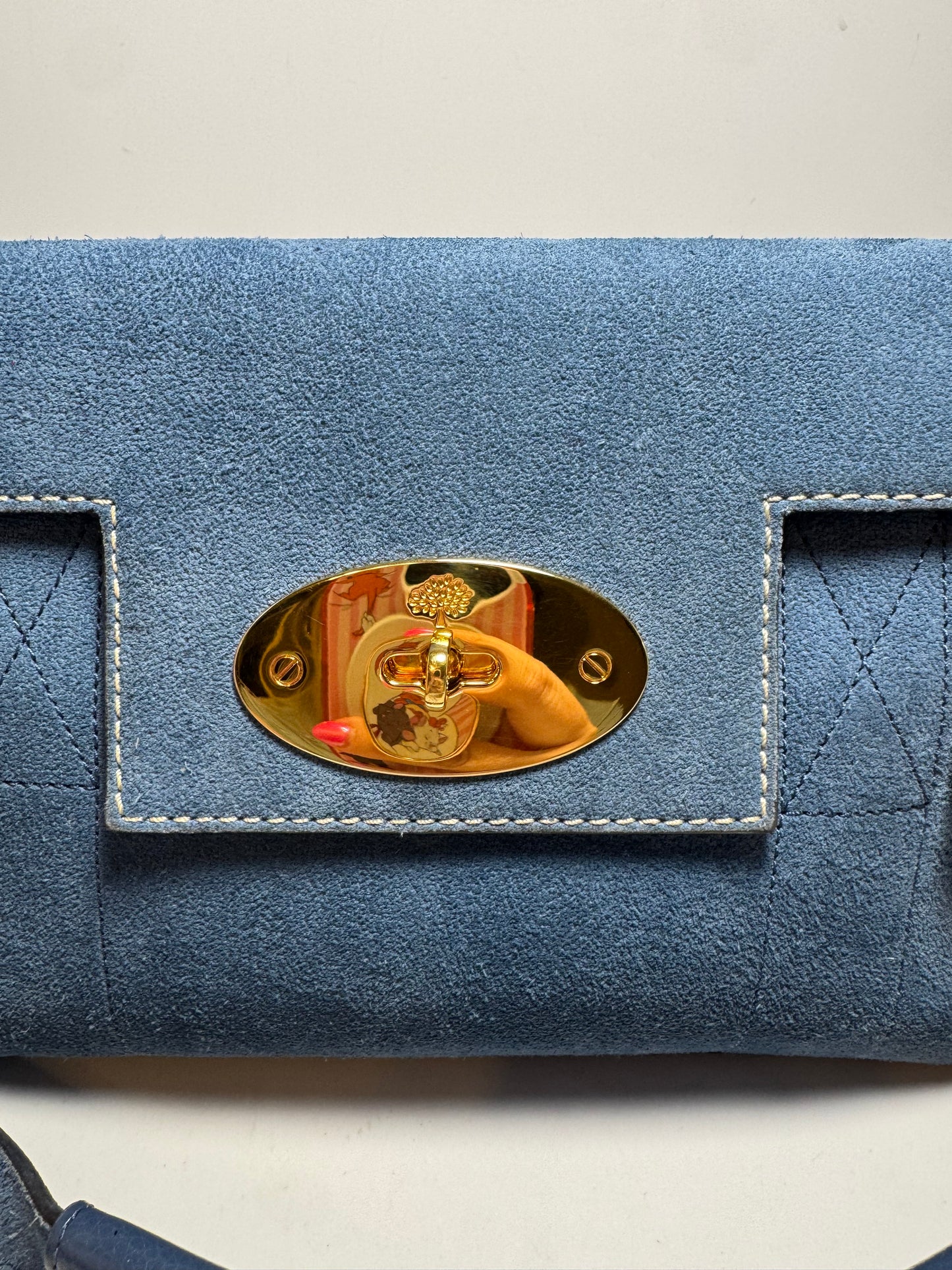 Mulberry East West Bayswater Shoulder Bag in Denim Indigo Suede & Leather – 2024 Release