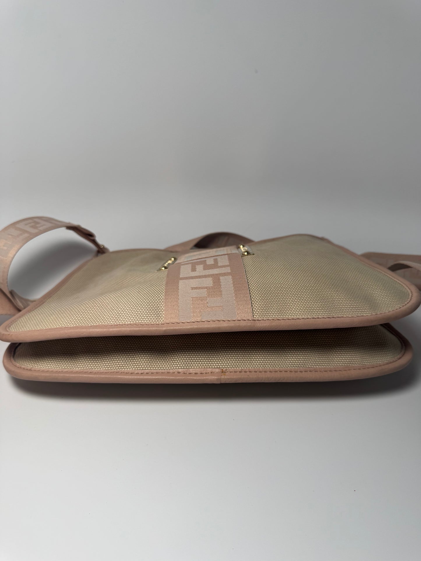 Fendi Zucca Pink & Khaki Crossbody w/Monogram Strap