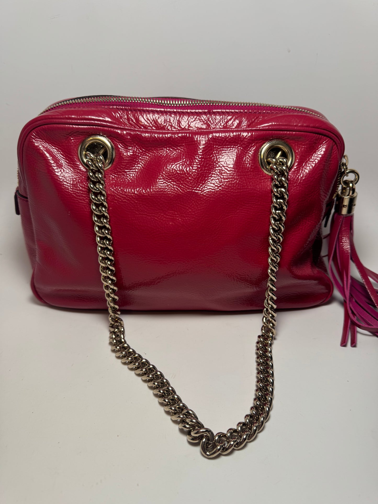Gucci Raspberry Pink Soho Chain Strap Patent Leather