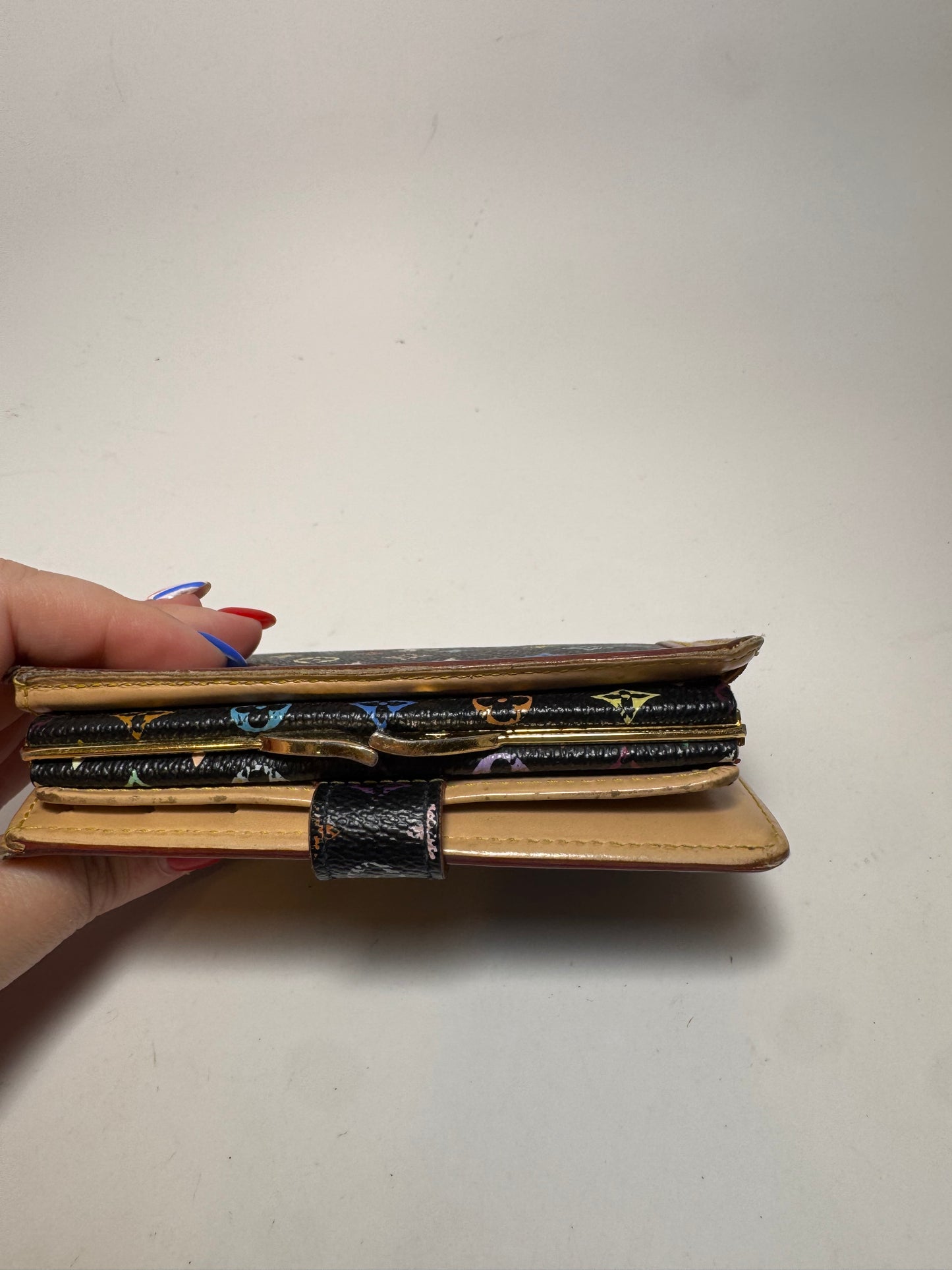 Louis Vuitton Black Multicolor Murakami French Purse Kiss Lock Wallet