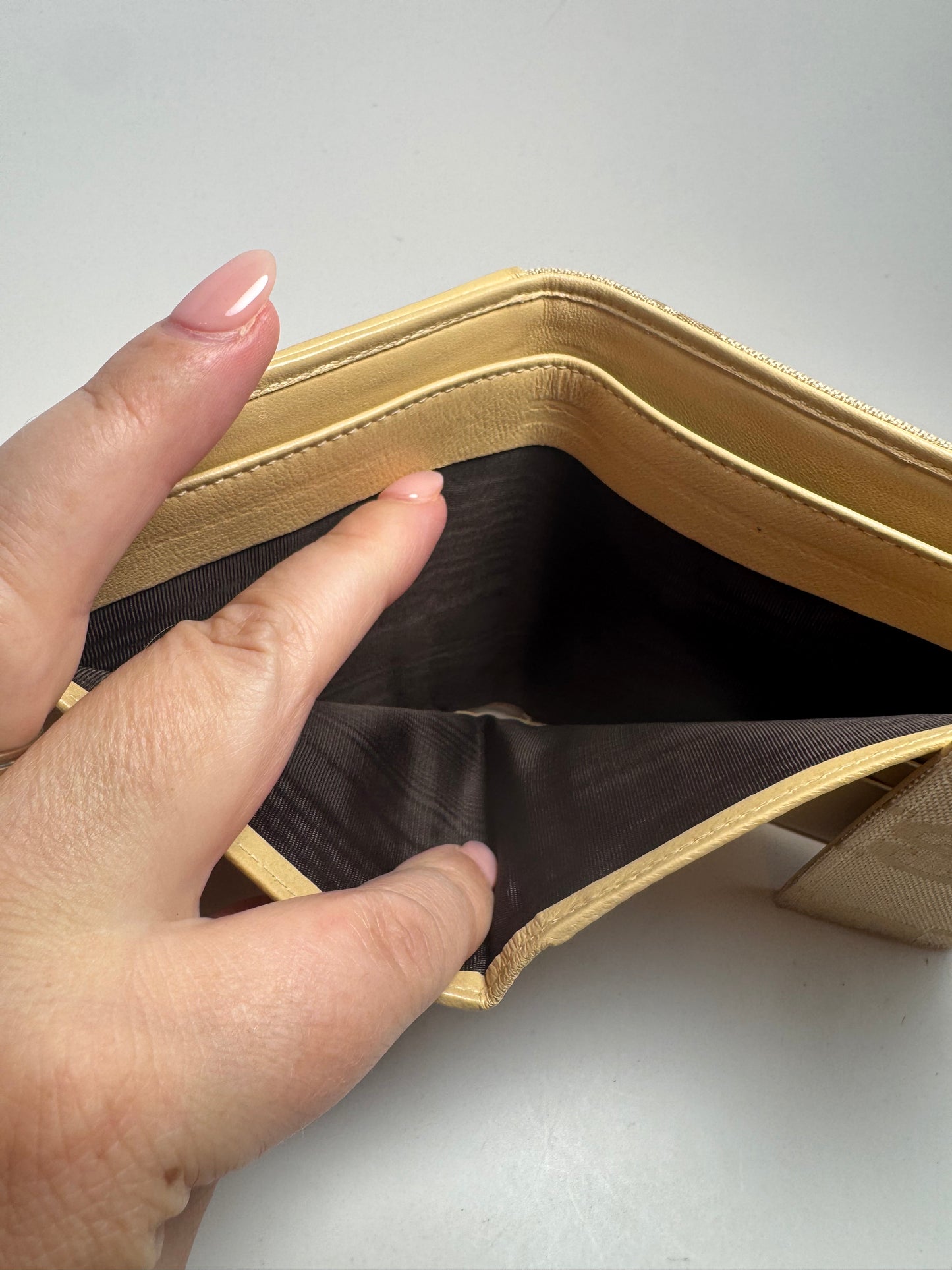 Gucci Beige Macro GG Canvas & Leather Trifold Wallet