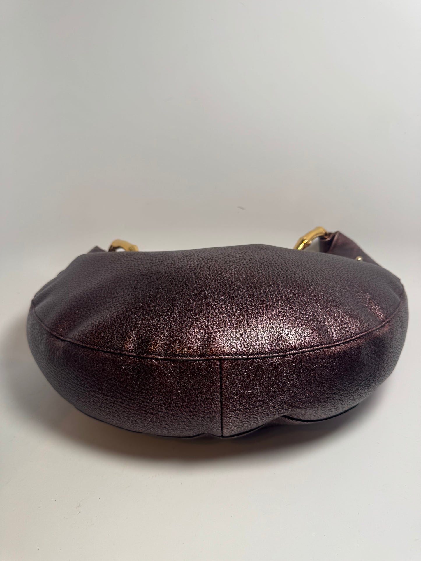 Gucci Bamboo Ring Metallic Purple Leather Shoulder Bag Crescent Hobo Bag