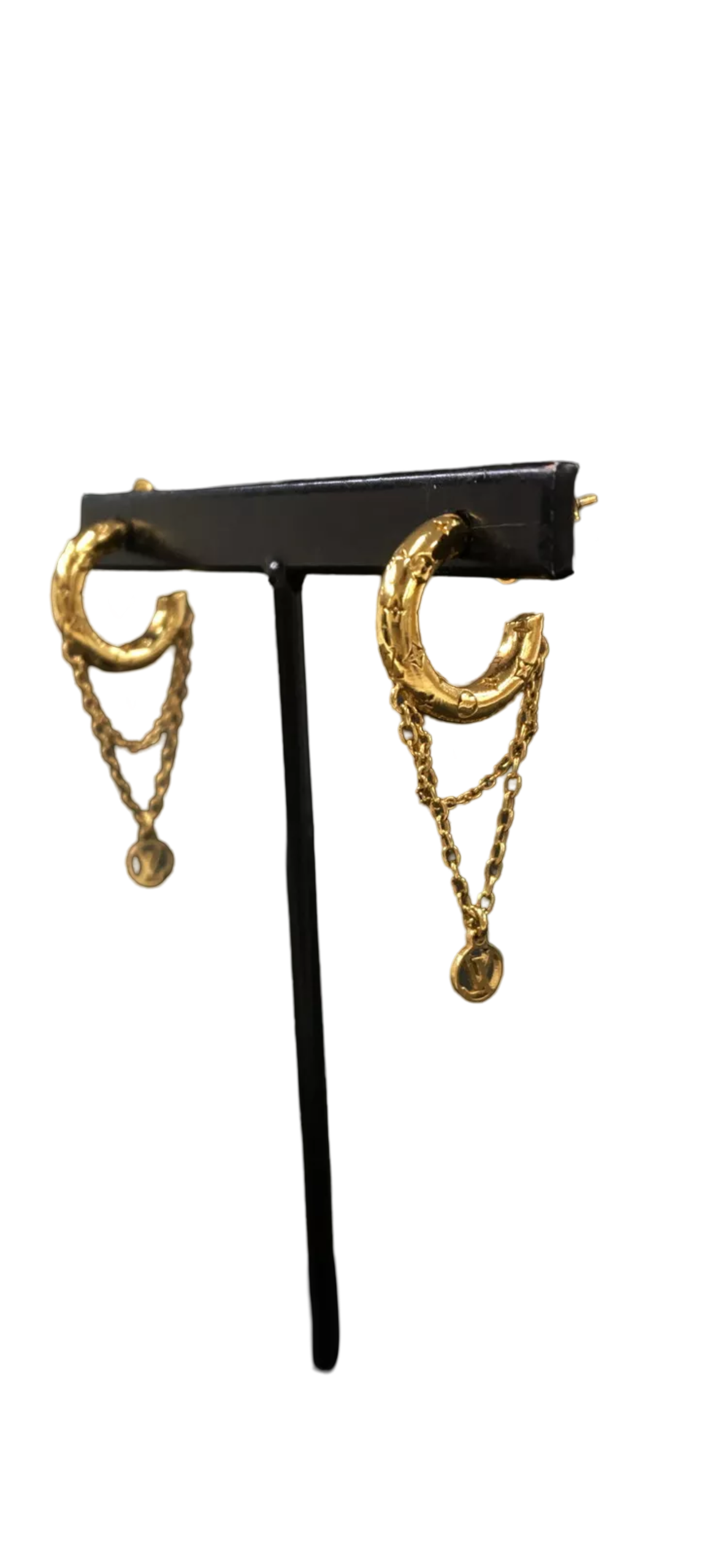 Louis Vuitton Boucle D'oreille Mini Hoop Nanogram Gold Hoop Chain Earrings