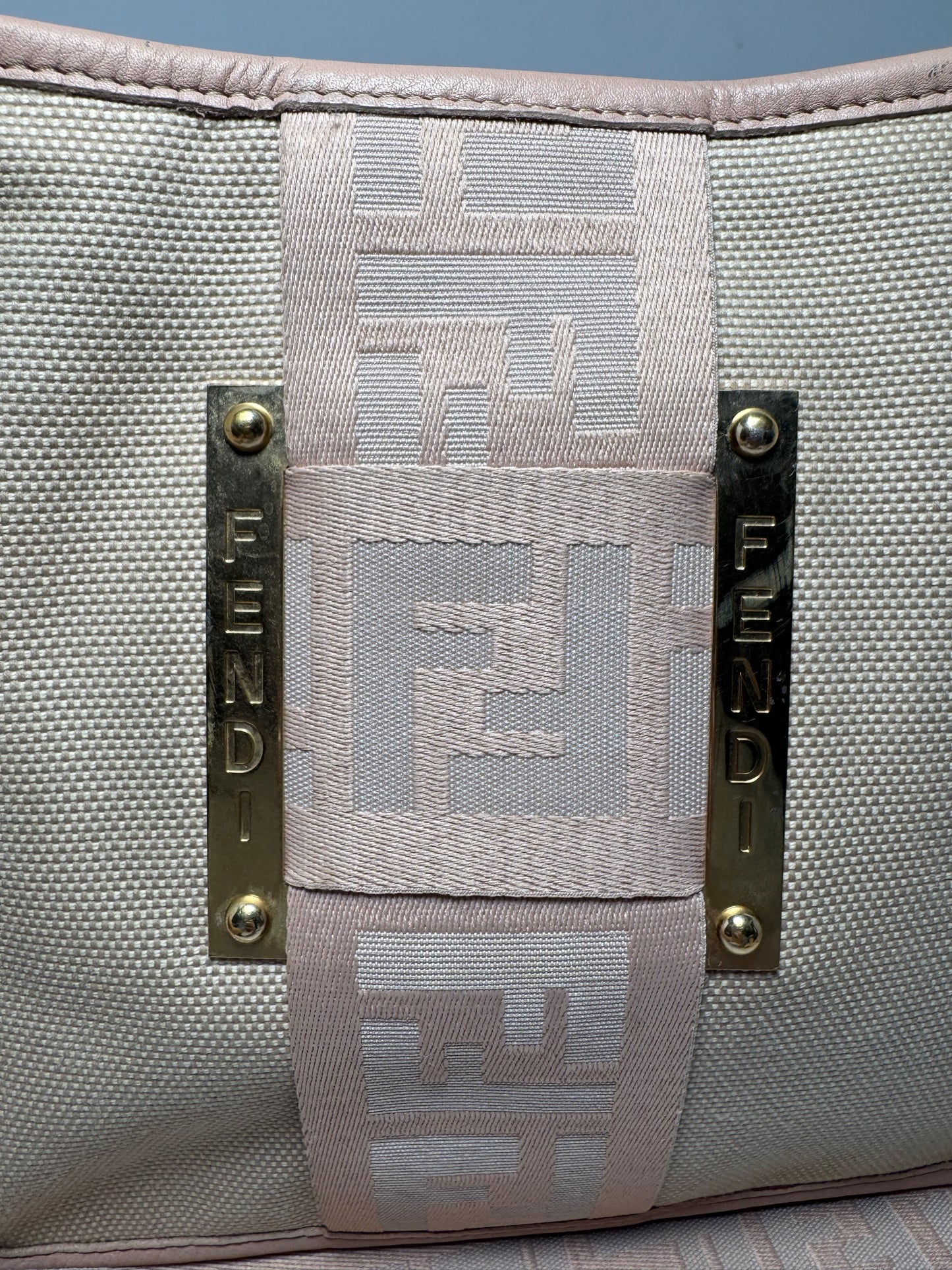 Fendi Zucca Pink & Khaki Crossbody w/Monogram Strap