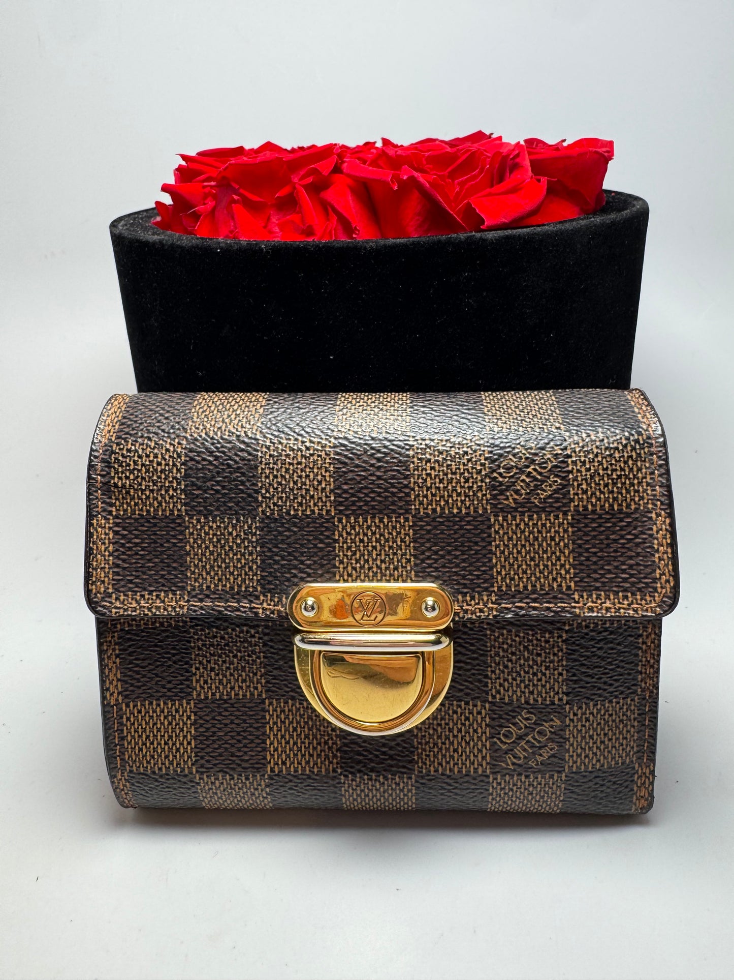 Louis Vuitton Damier Ebene Koala Wallet w/Red Interior (Unisex)