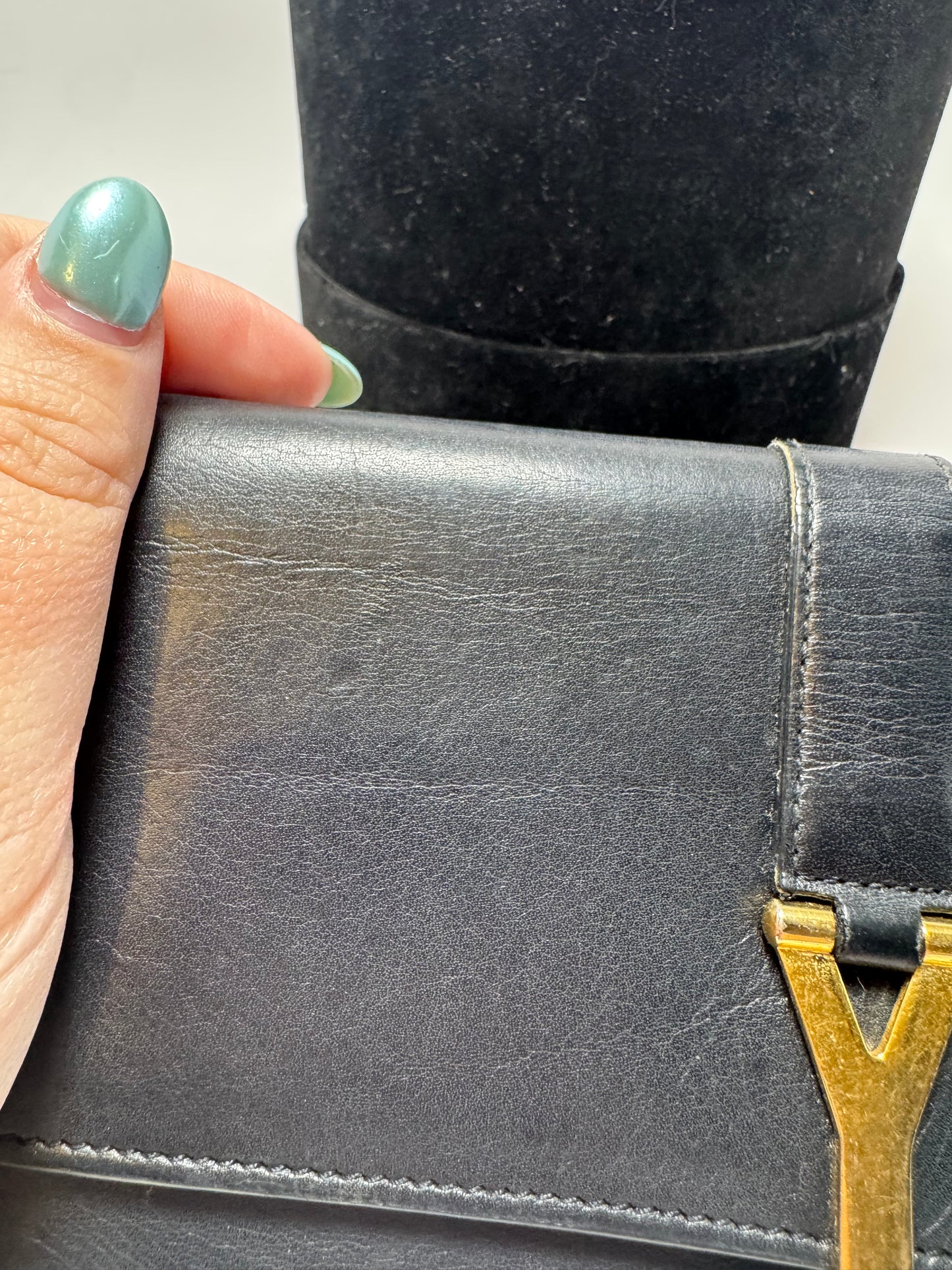 Yves Saint Laurent Black Leather Clutch w/Gold