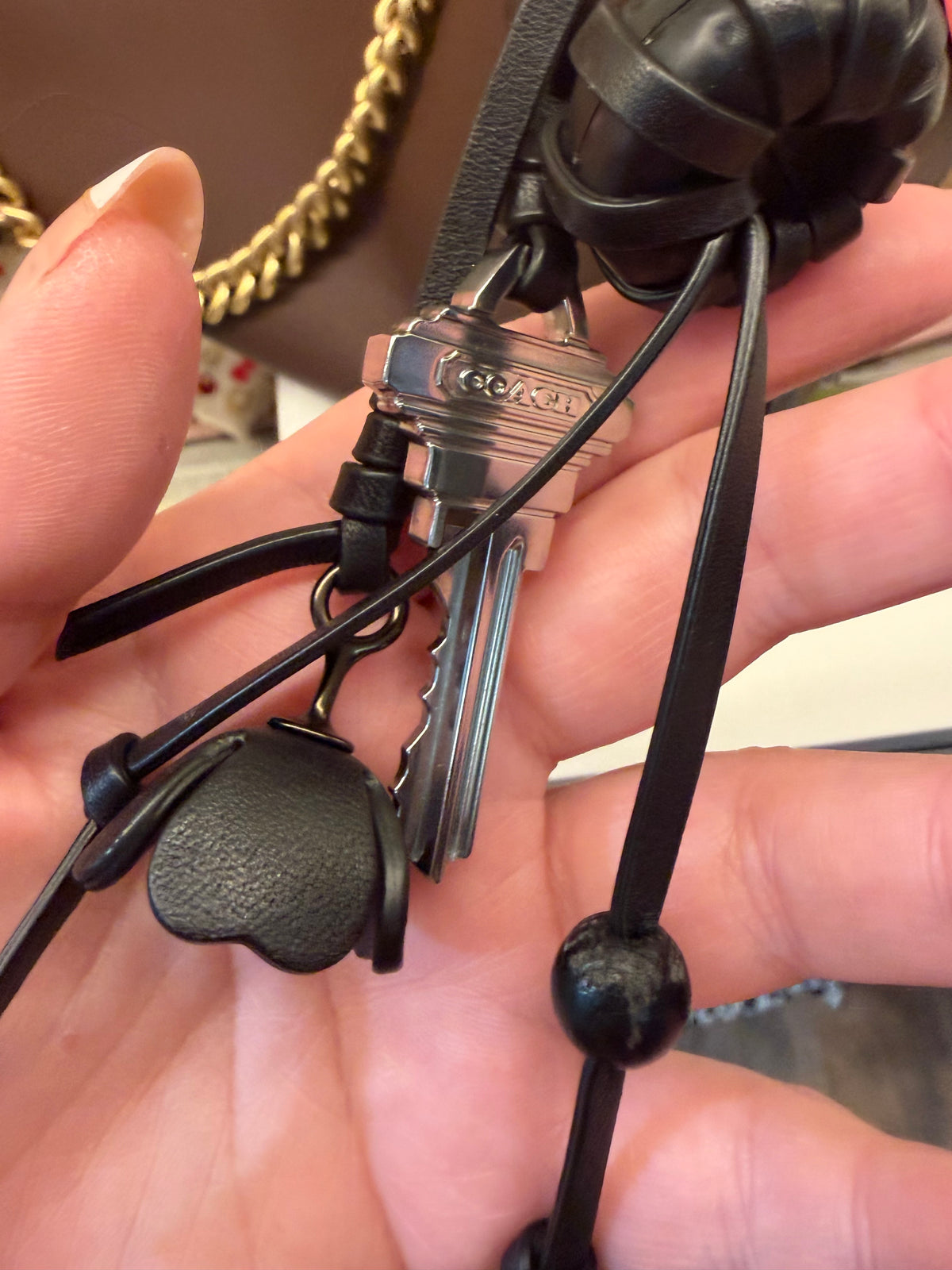 Coach Skull Leather Bag Charm Black