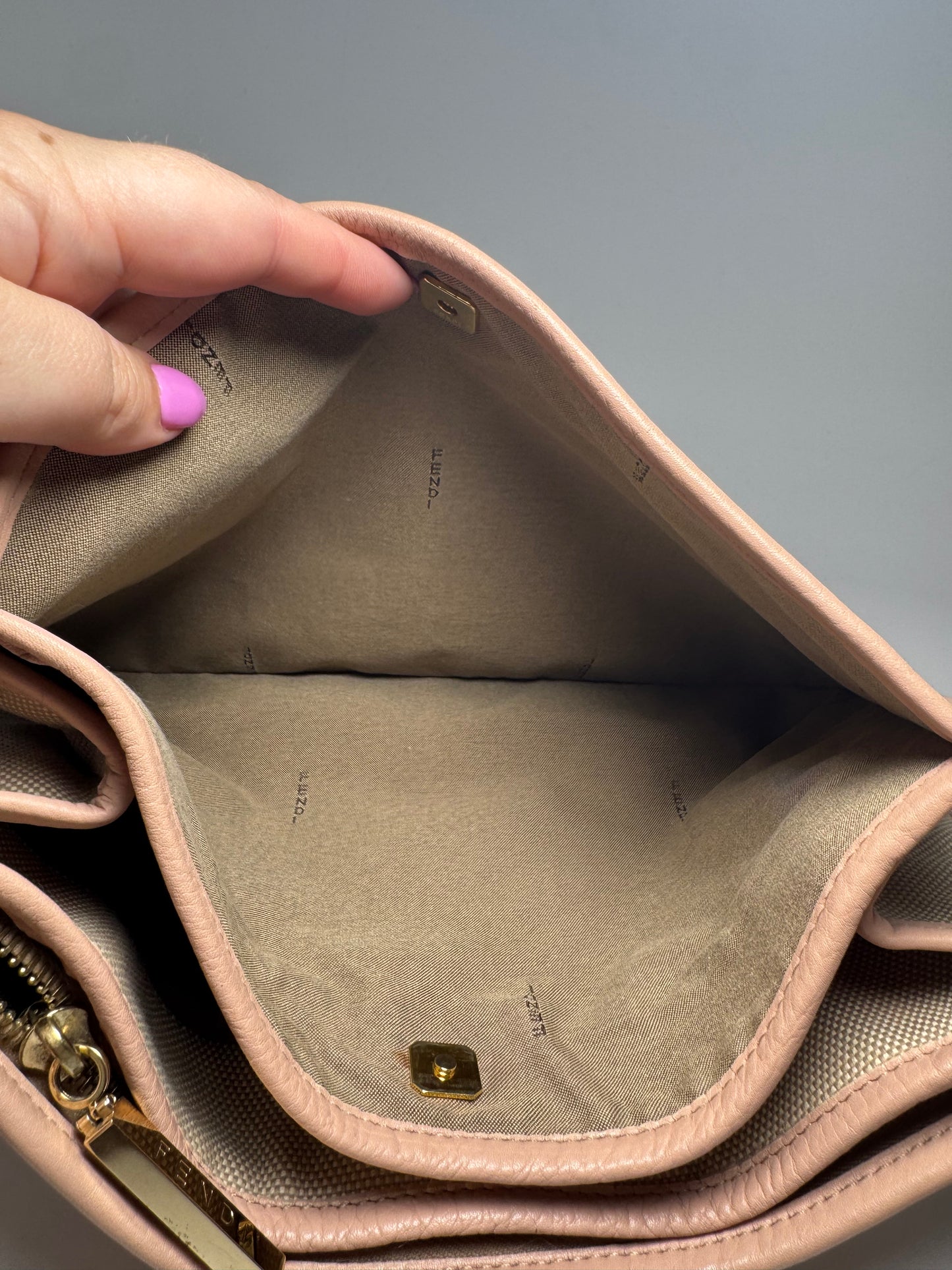 Fendi Zucca Pink & Khaki Crossbody w/Monogram Strap