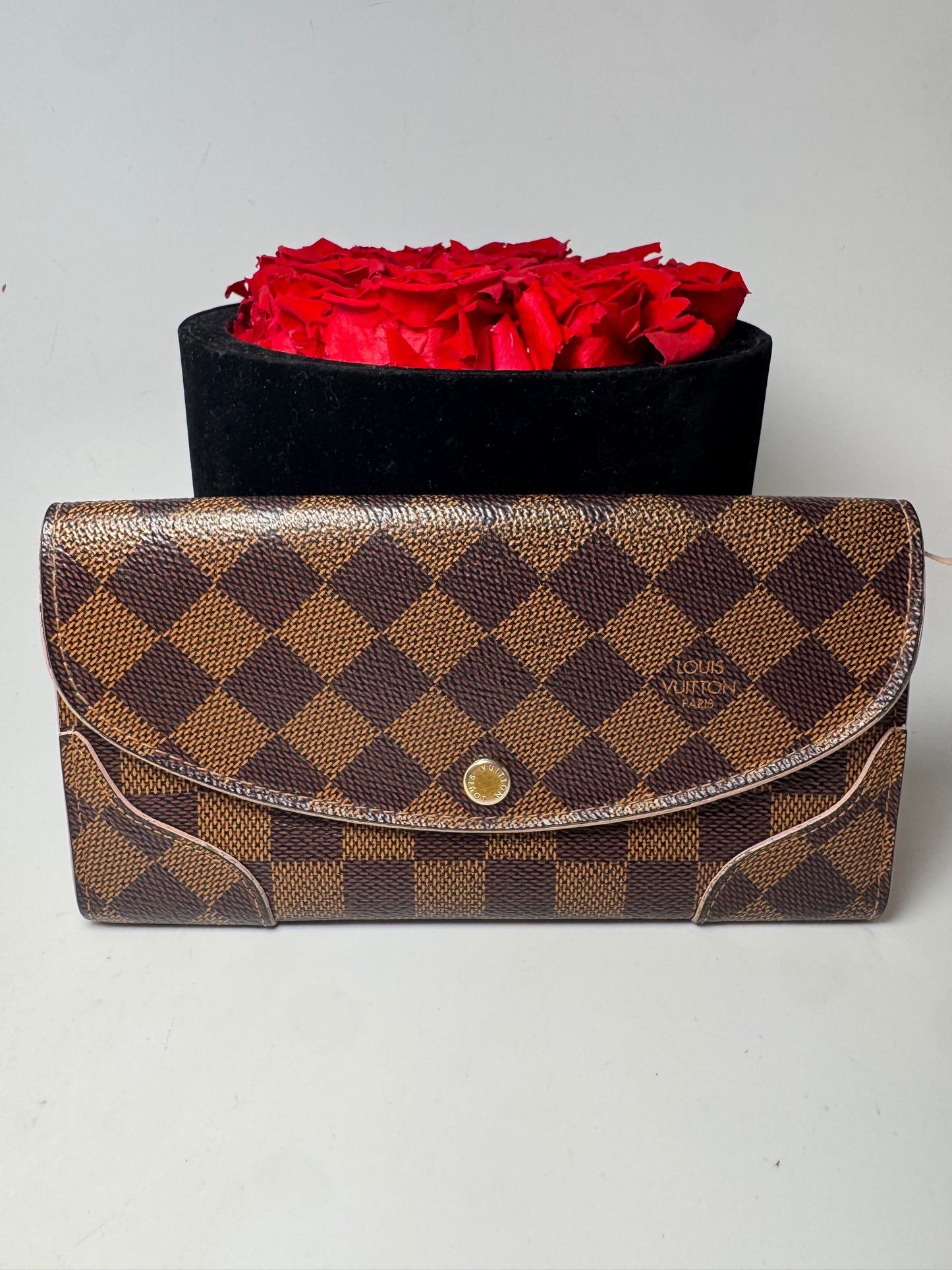 Louis Vuitton Damier Ebene Caissa Wallet w/Ballerine Pink Interior
