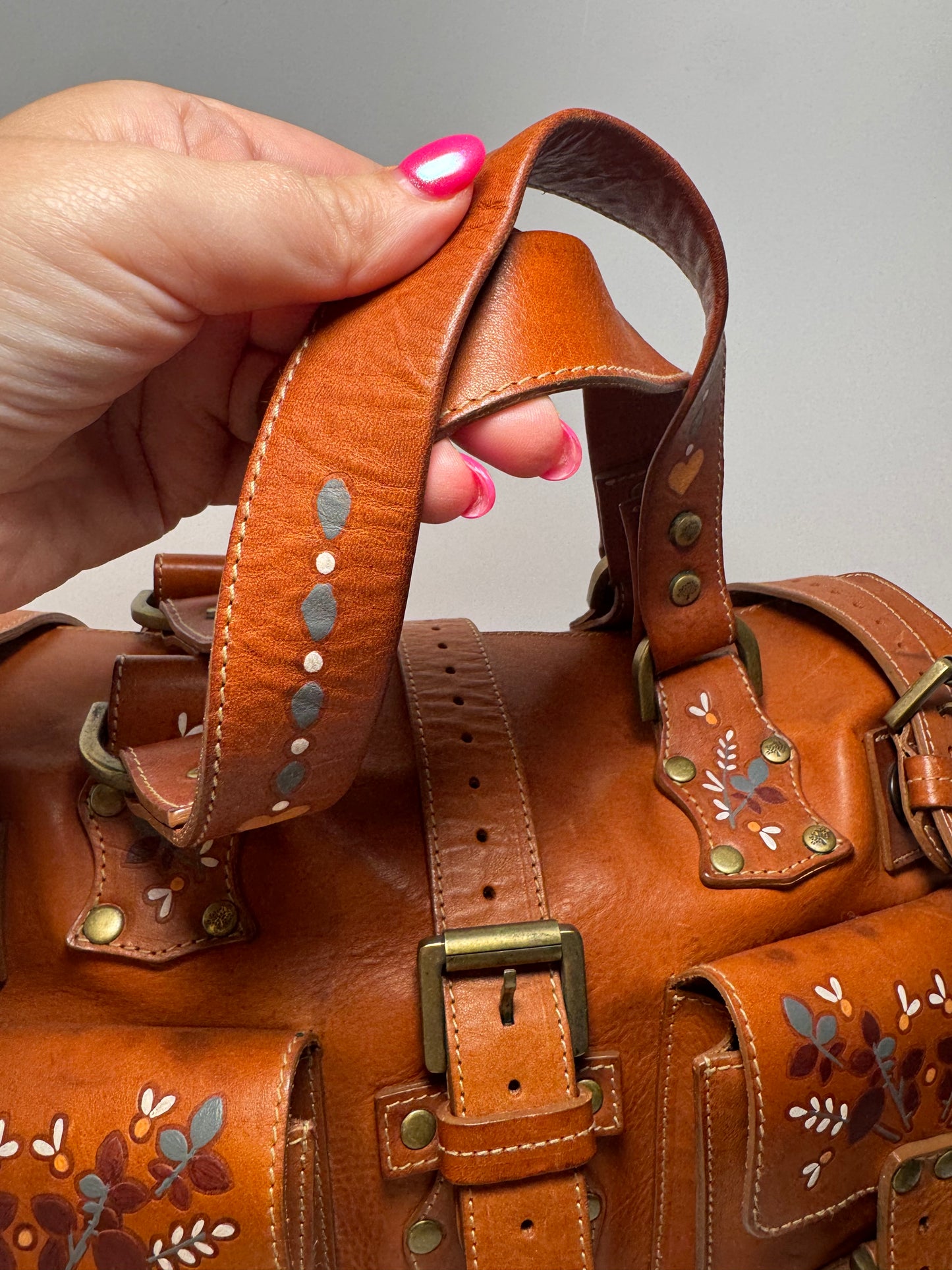 Mulberry Hand Painted Roxanne Leather Satchel Floral