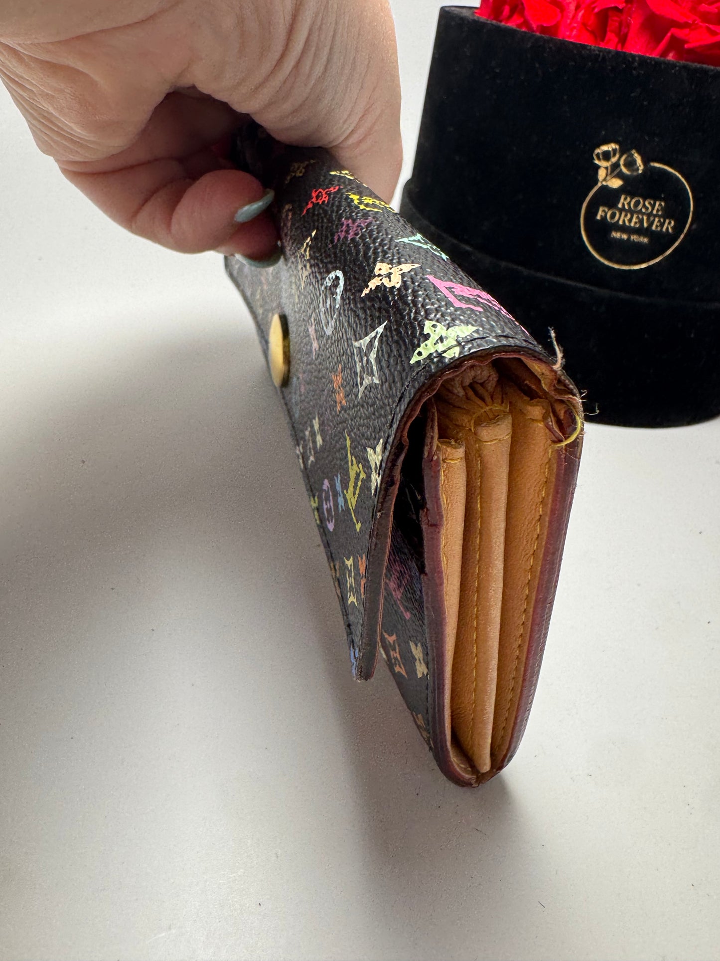 Louis Vuitton Black Multicolor Sarah Wallet Murakami Piece Fair Condition