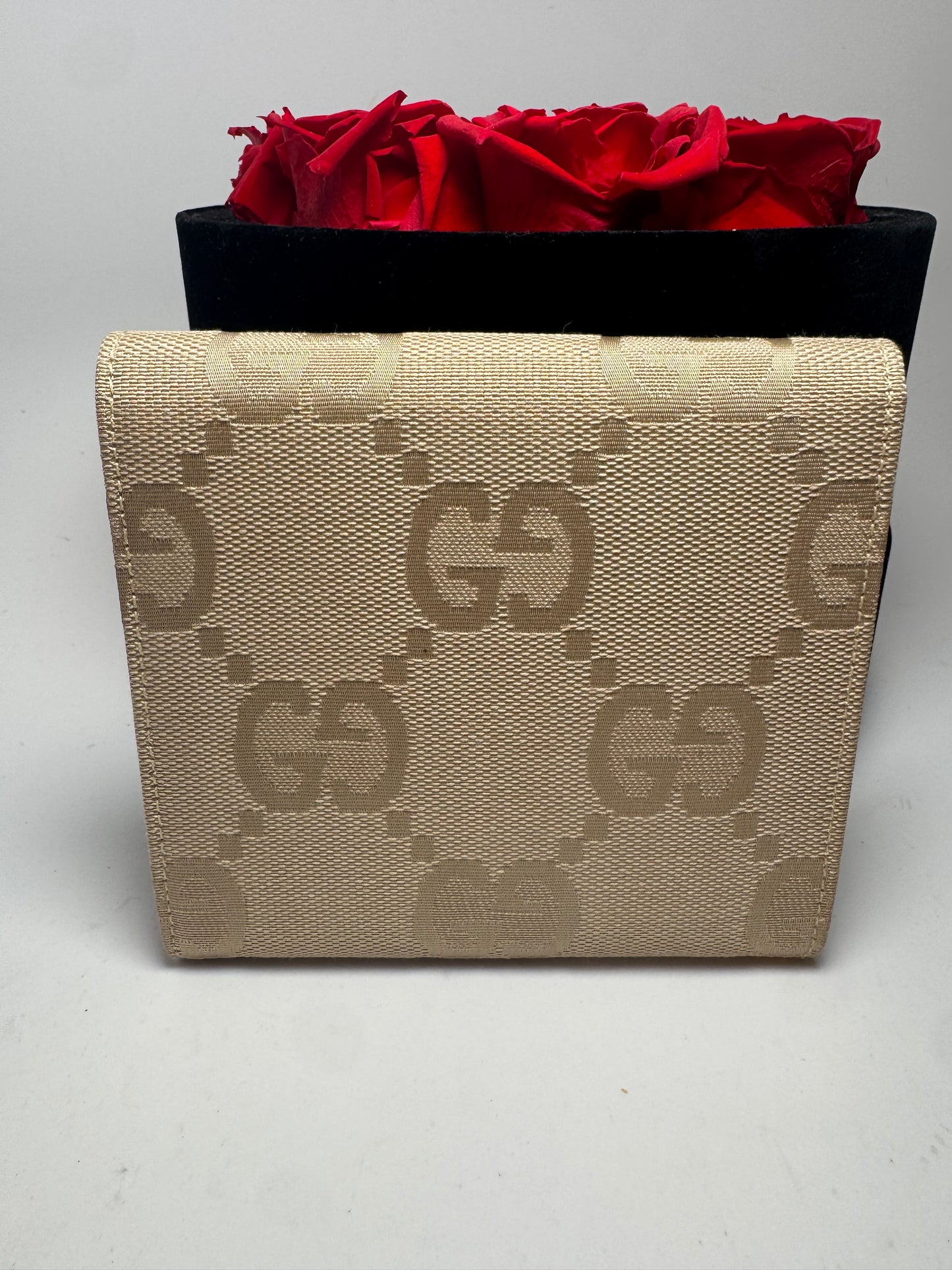 Gucci Beige Macro GG Canvas & Leather Trifold Wallet
