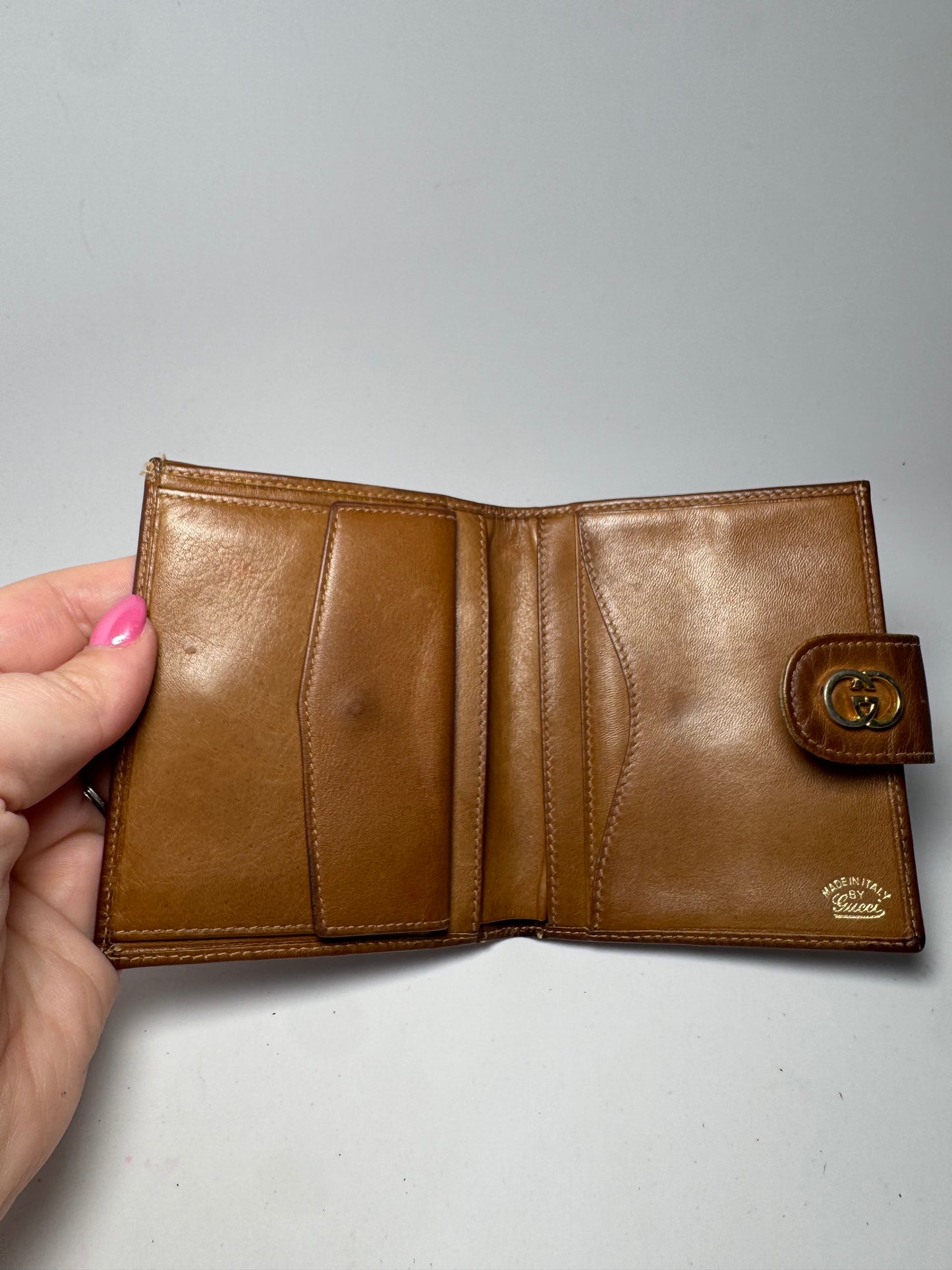 Gucci Vintage Web Canvas & Leather Micro G Bifold Snap Wallet Brown