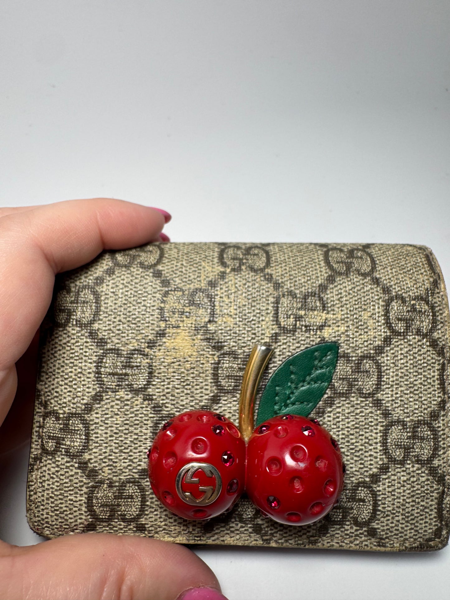 Gucci Cherry Web Card Case w/Enamel Gucci Wallet Made in Italy