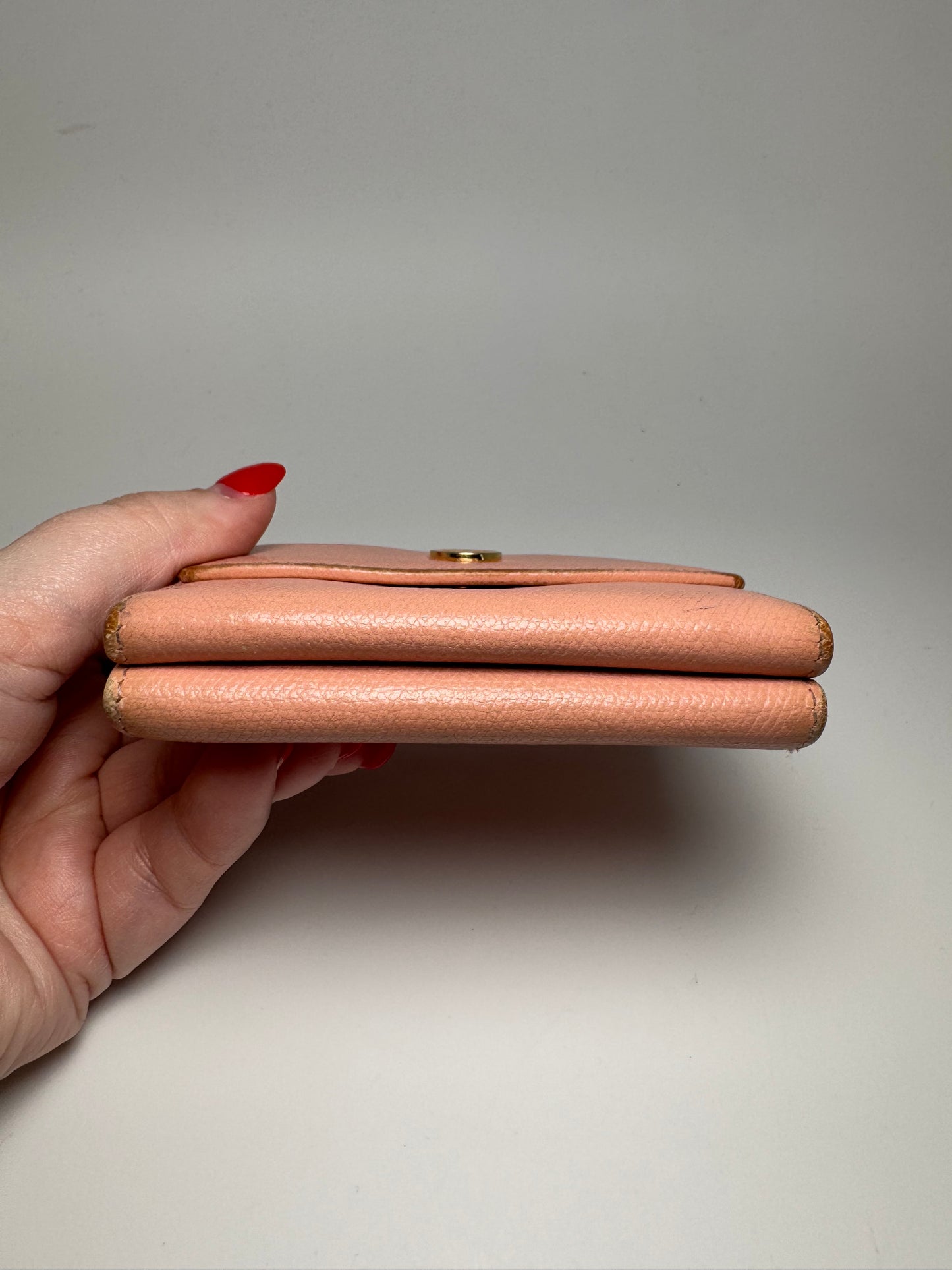 Chanel Vintage Button Line Pink Snap Compact Wallet Coco Mark Trifold