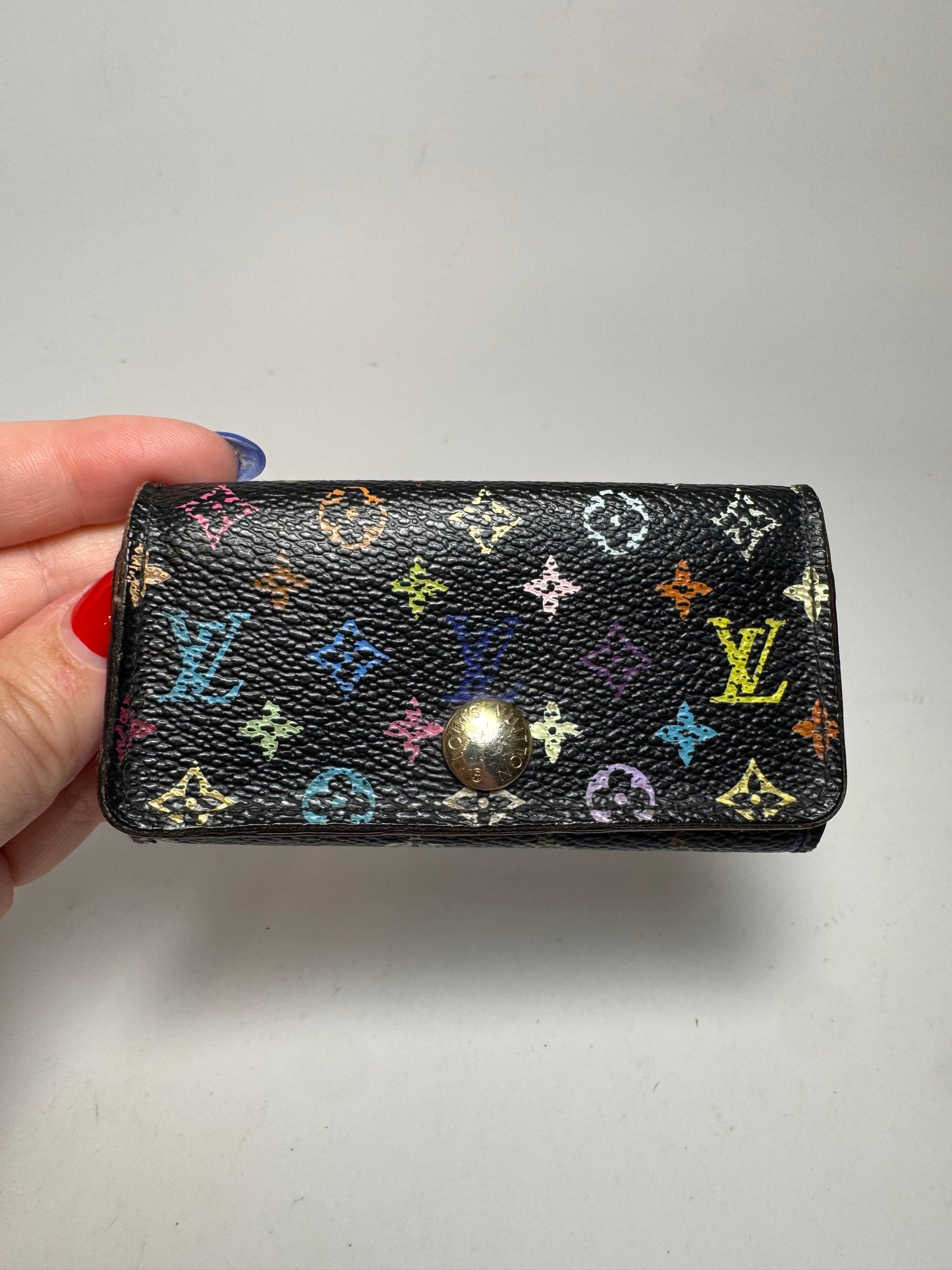 Louis Vuitton Black Multicolor Murakami 4 Key Holder w/Lilac Purple Interior