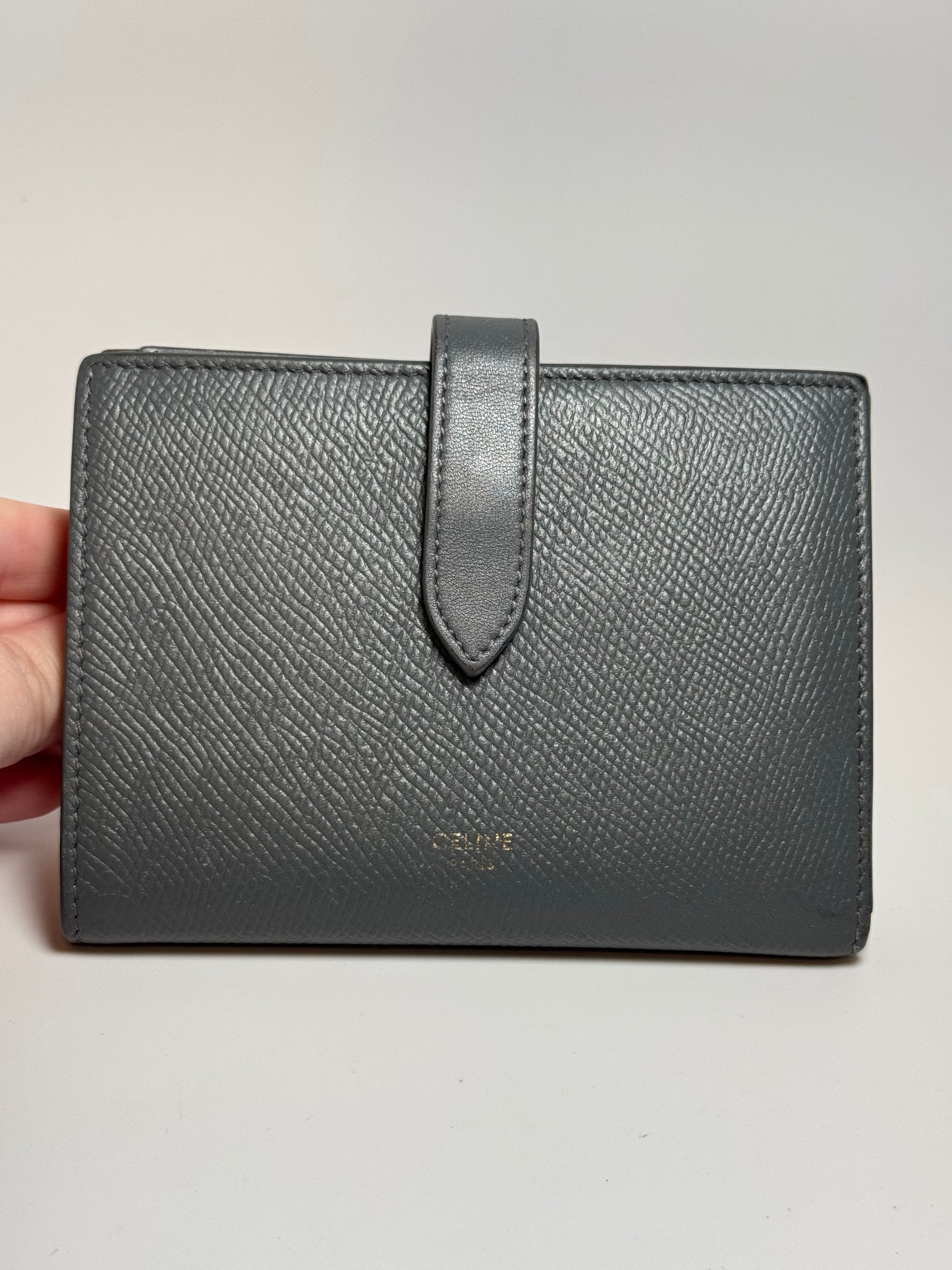Céline Medium Long Strap Wallet – Grey Grained Leather – Made in Italy
