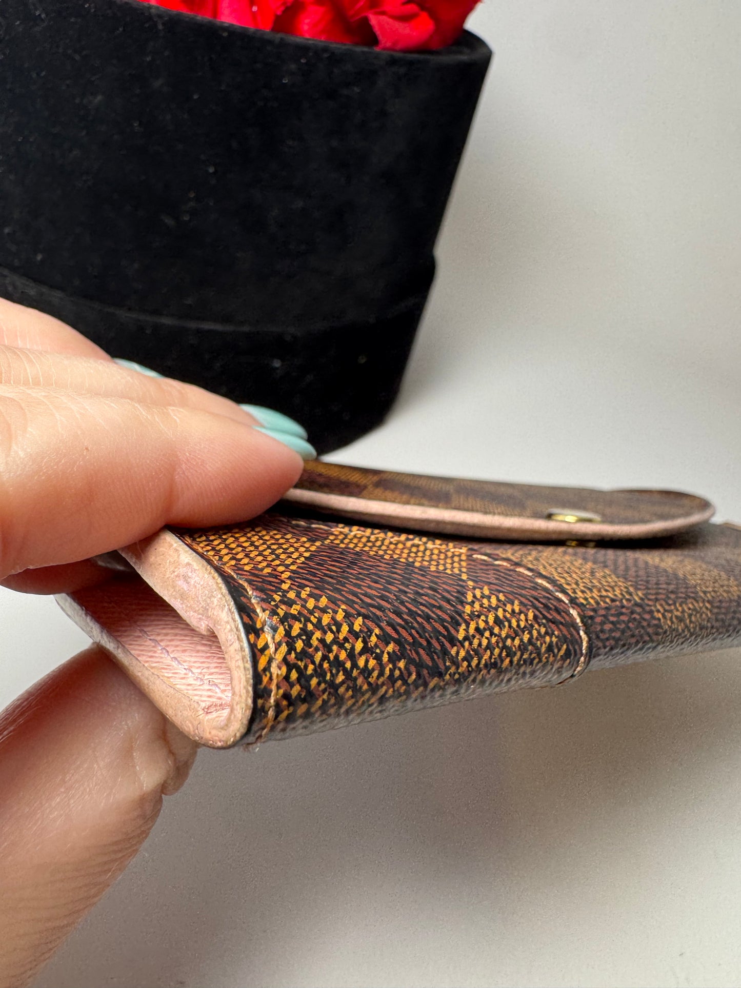 Louis Vuitton Damier Ebene Caissa Wallet w/Ballerine Pink Interior