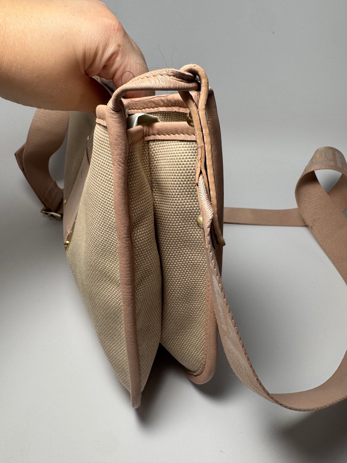 Fendi Zucca Pink & Khaki Crossbody w/Monogram Strap