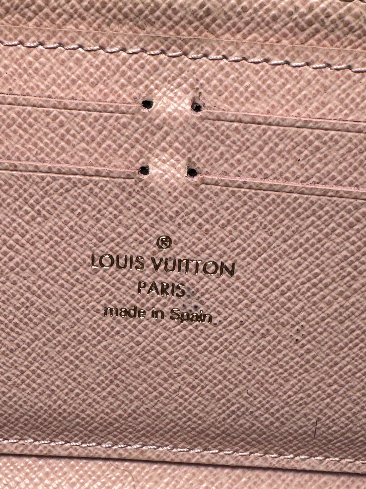 Louis Vuitton Damier Ebene Clémence Wallet w/Ballerine Pink Interior
