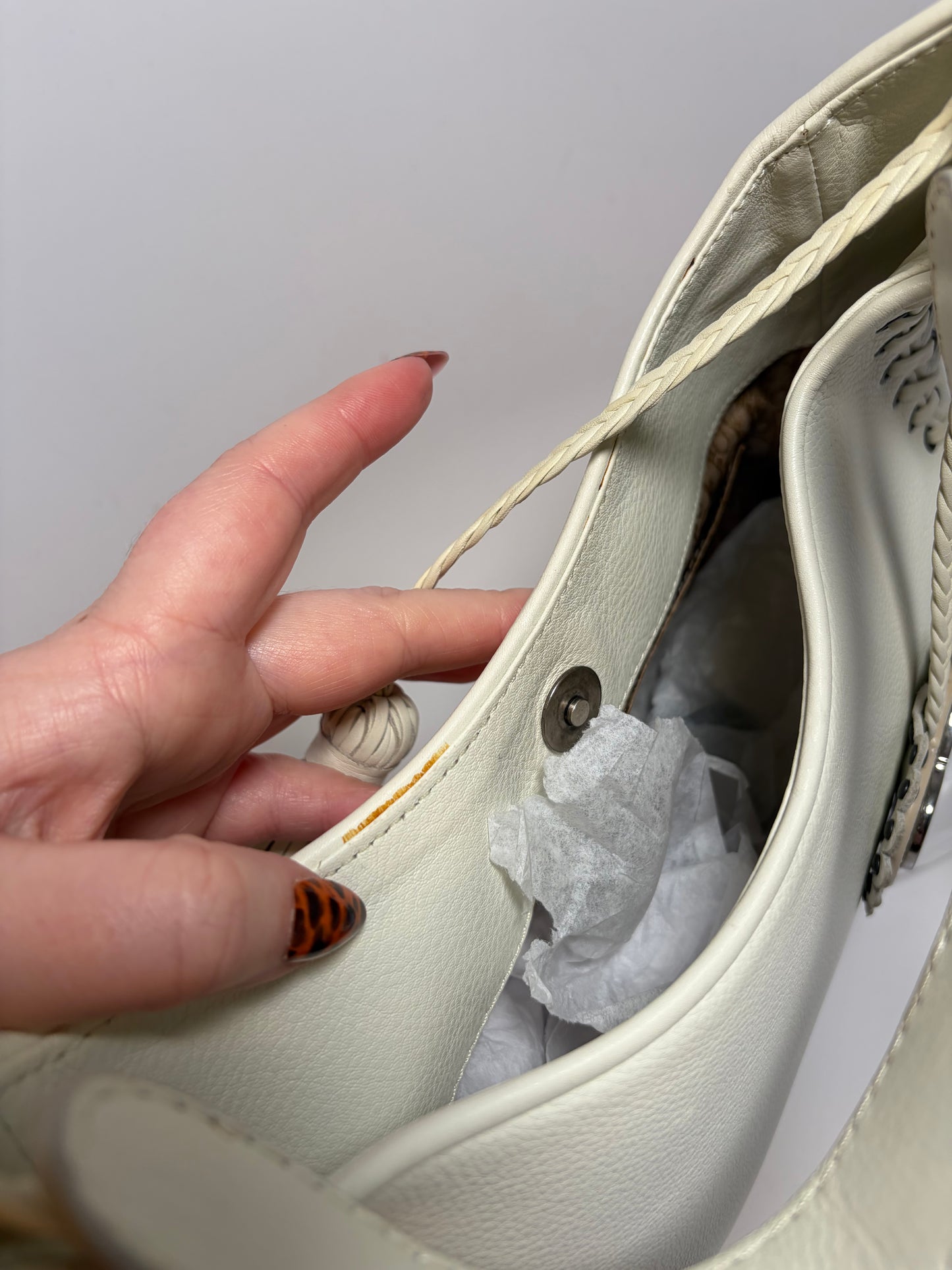 Christian Dior Y2K Cream Leather Hobo Bag with Charm & COA