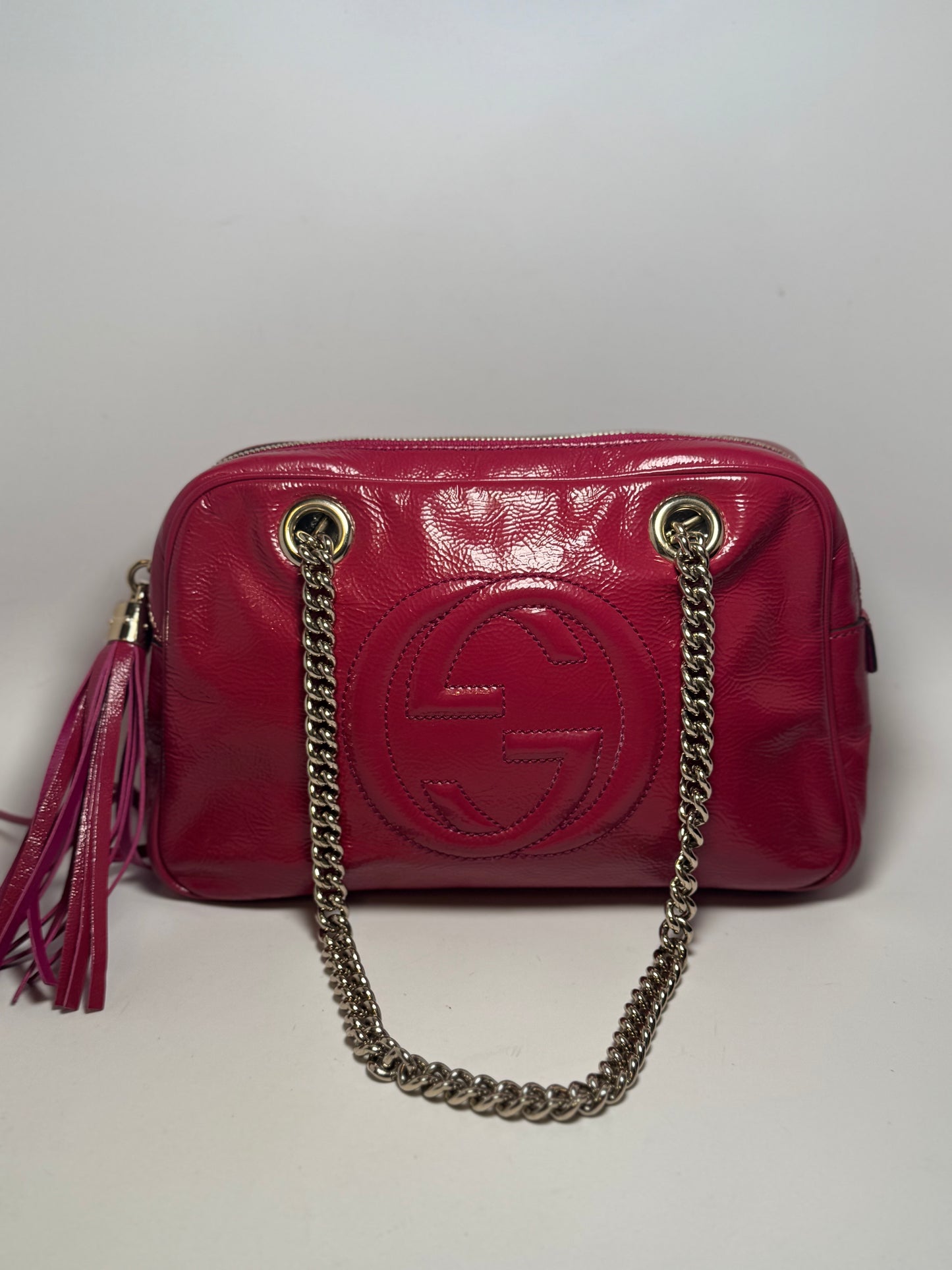 Gucci Raspberry Pink Soho Chain Strap Patent Leather