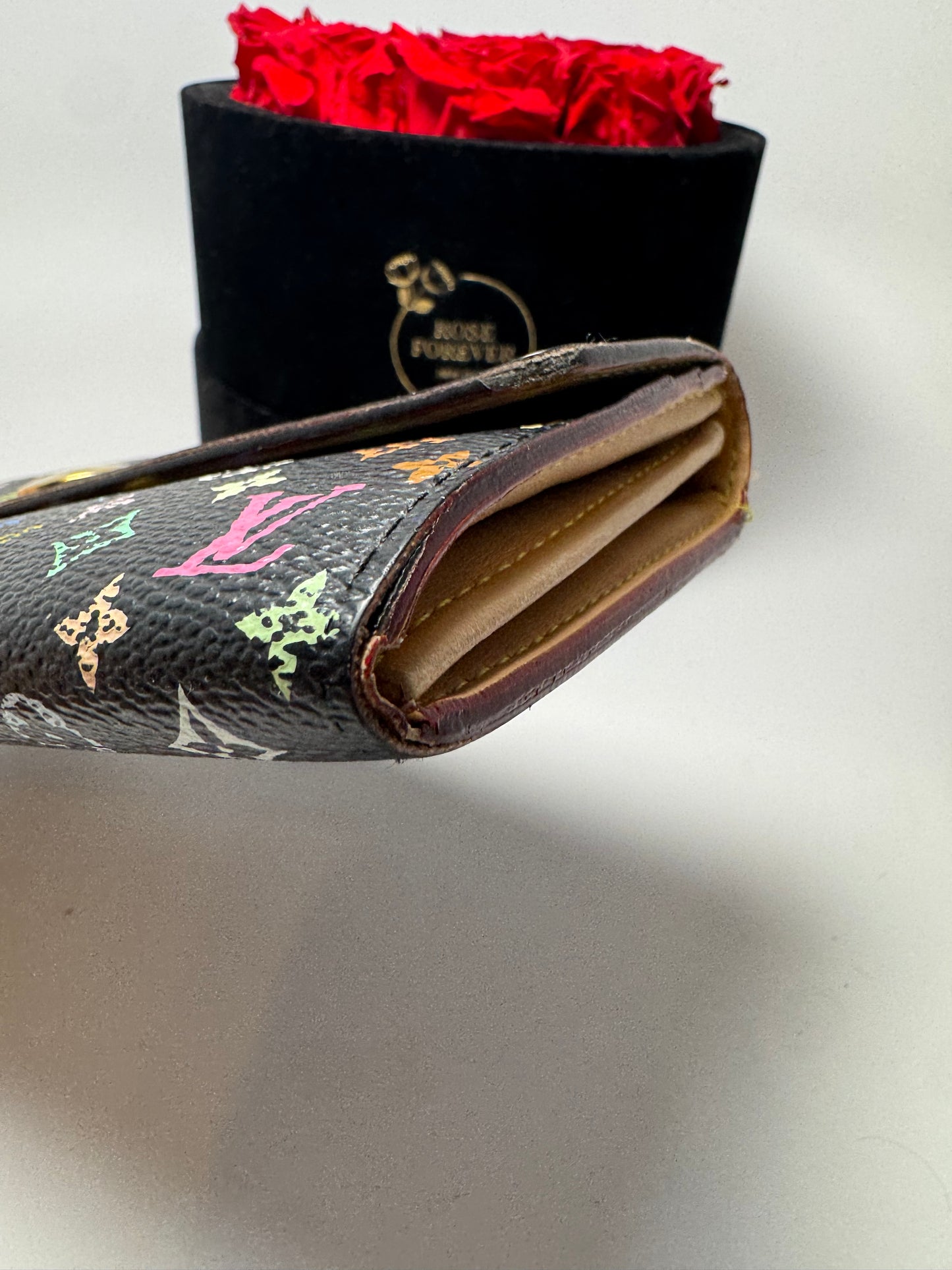 Louis Vuitton Black Multicolor Sarah Wallet Murakami Piece Fair Condition