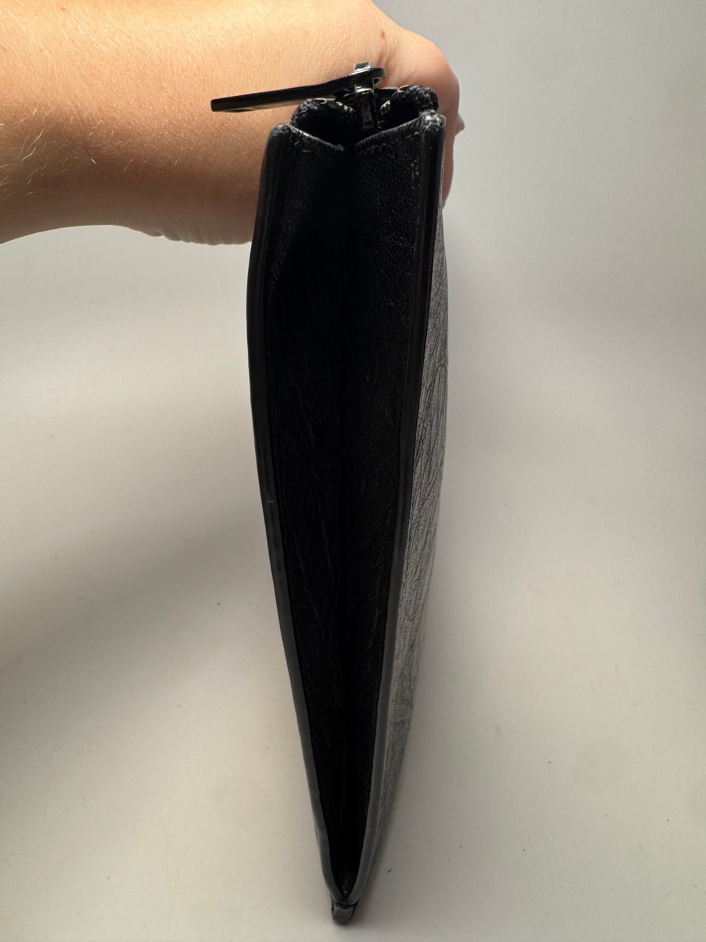 Saint Laurent Crocodile Embossed Black Leather Clutch