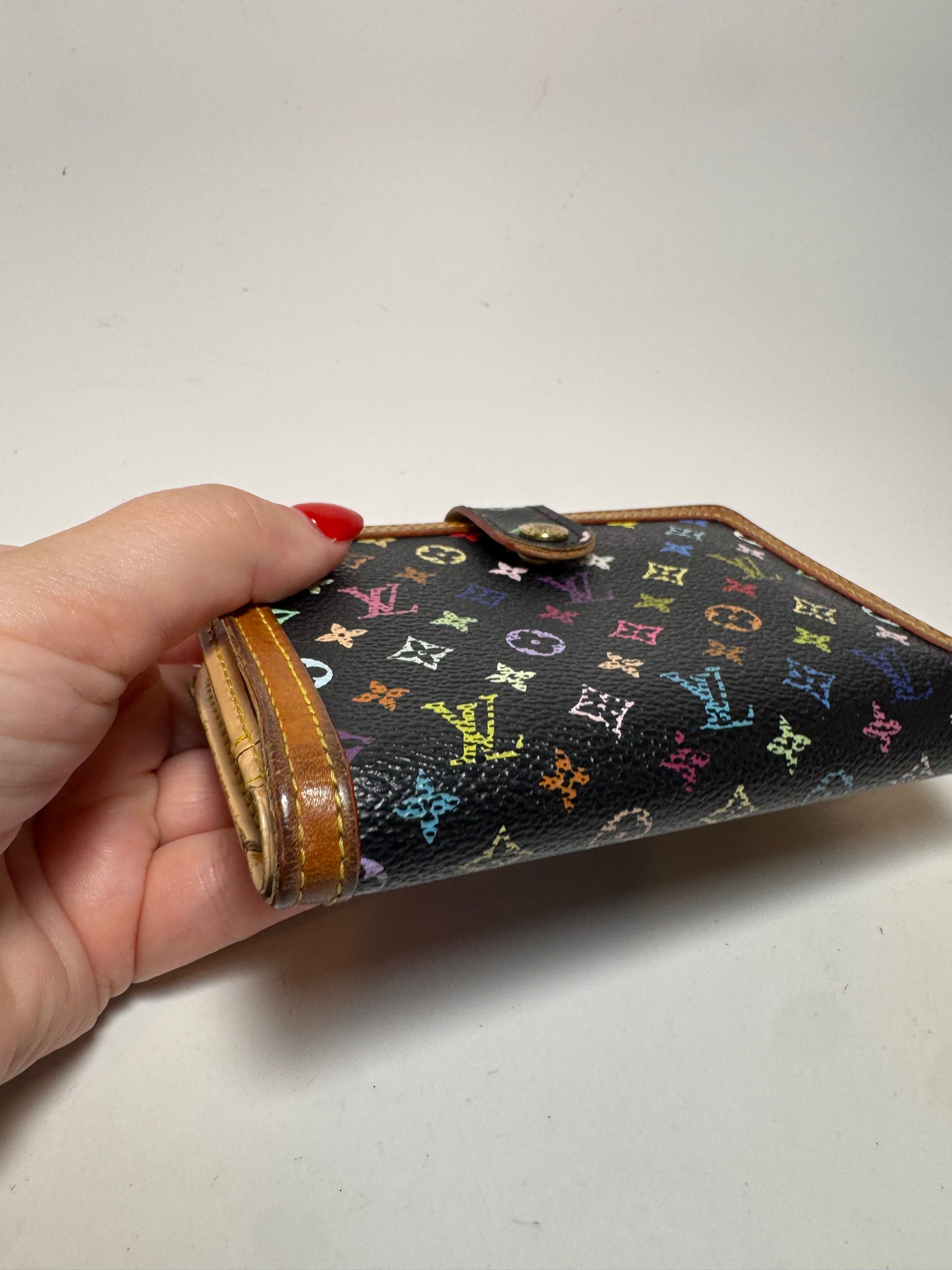 Louis Vuitton Black Multicolor Murakami French Purse Kiss Lock Wallet