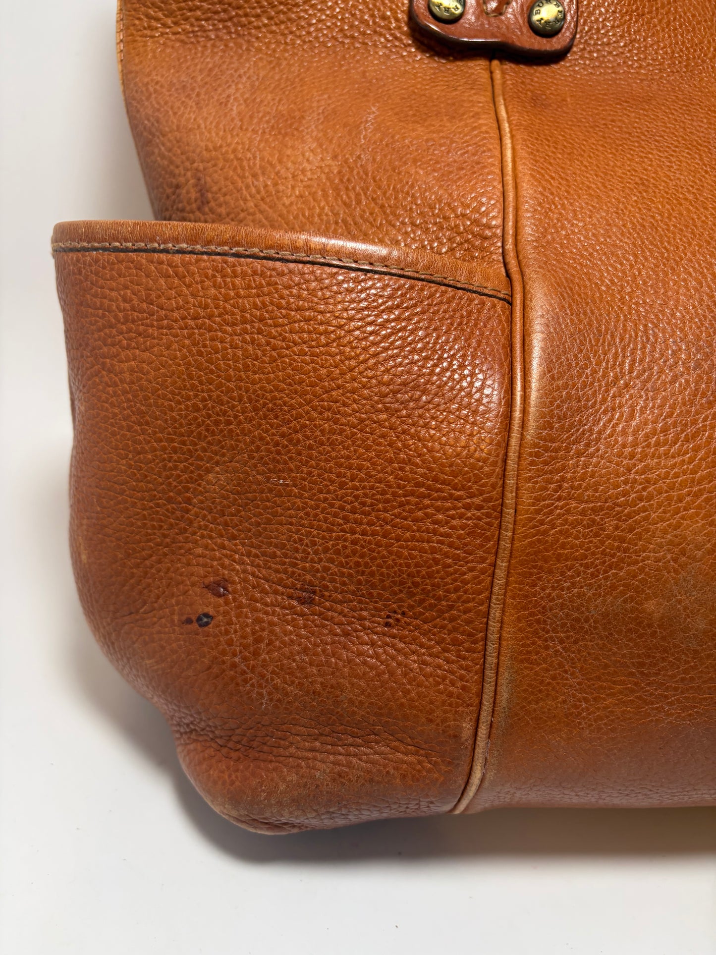 Burberry Large Pebbled Leather Tote W/Plaid Check Interior