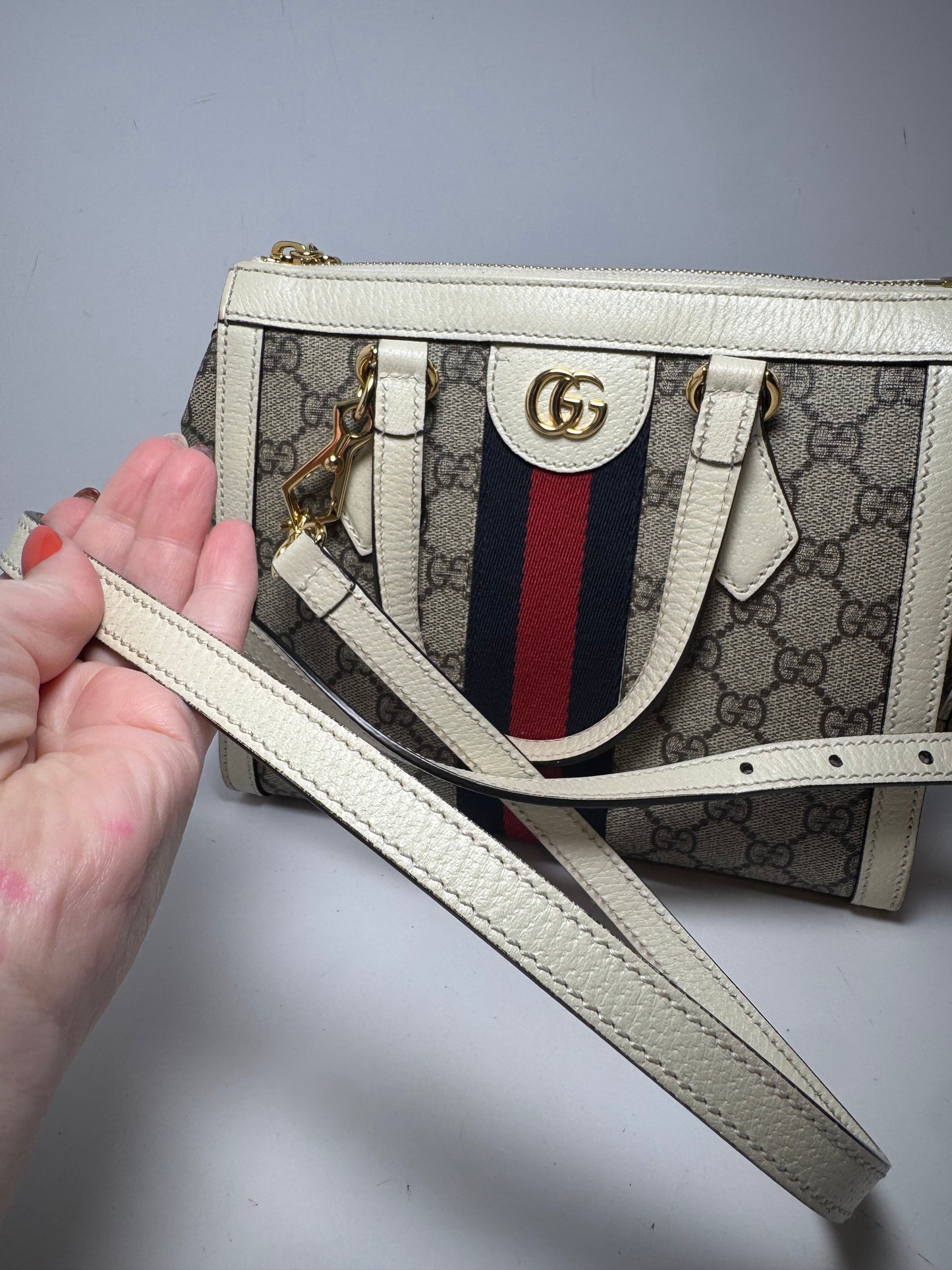 Gucci Ophidia Small GG Tote Leather & Canvas Crossbody Strap