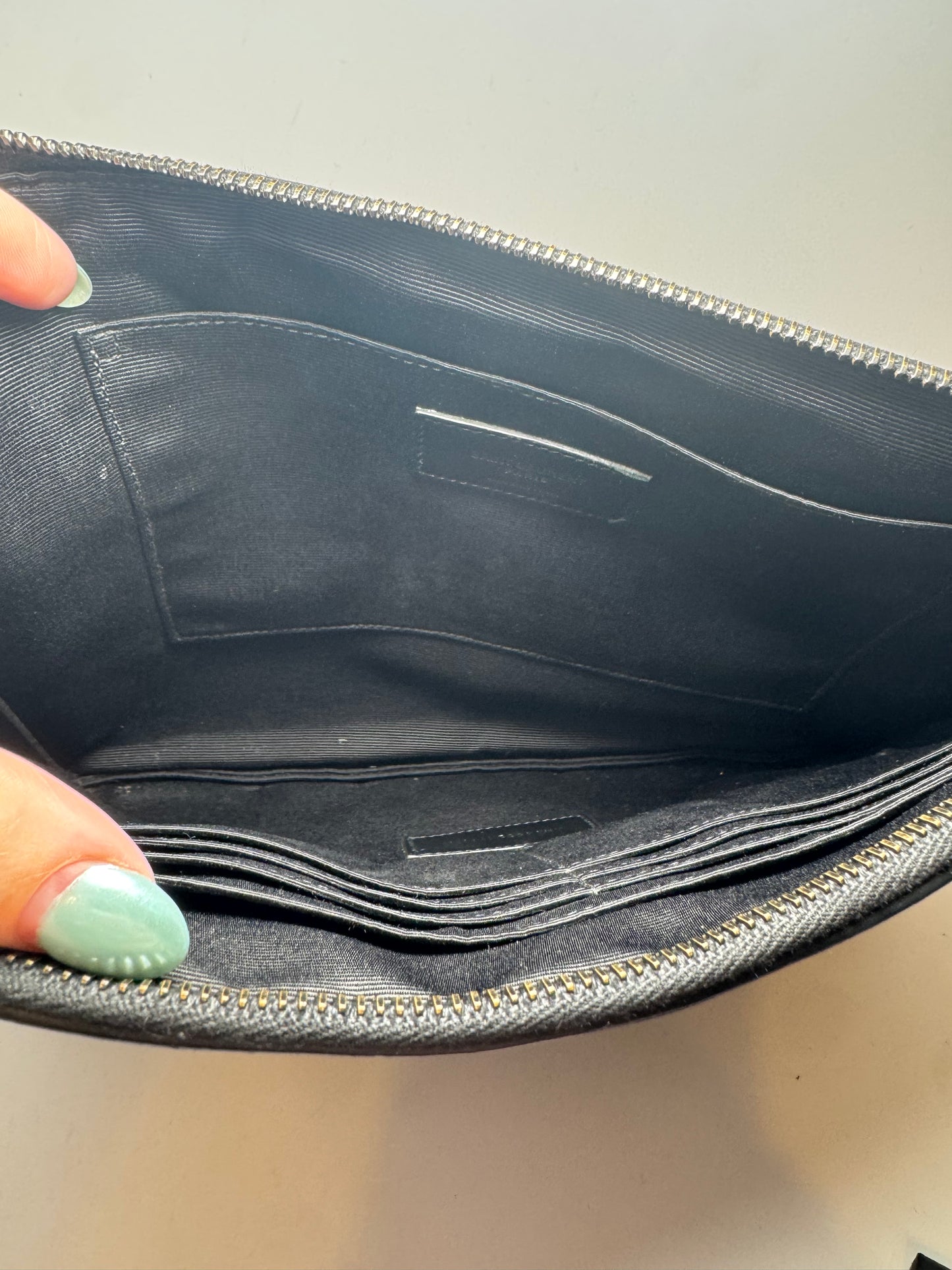 Saint Laurent Crocodile Embossed Black Leather Clutch