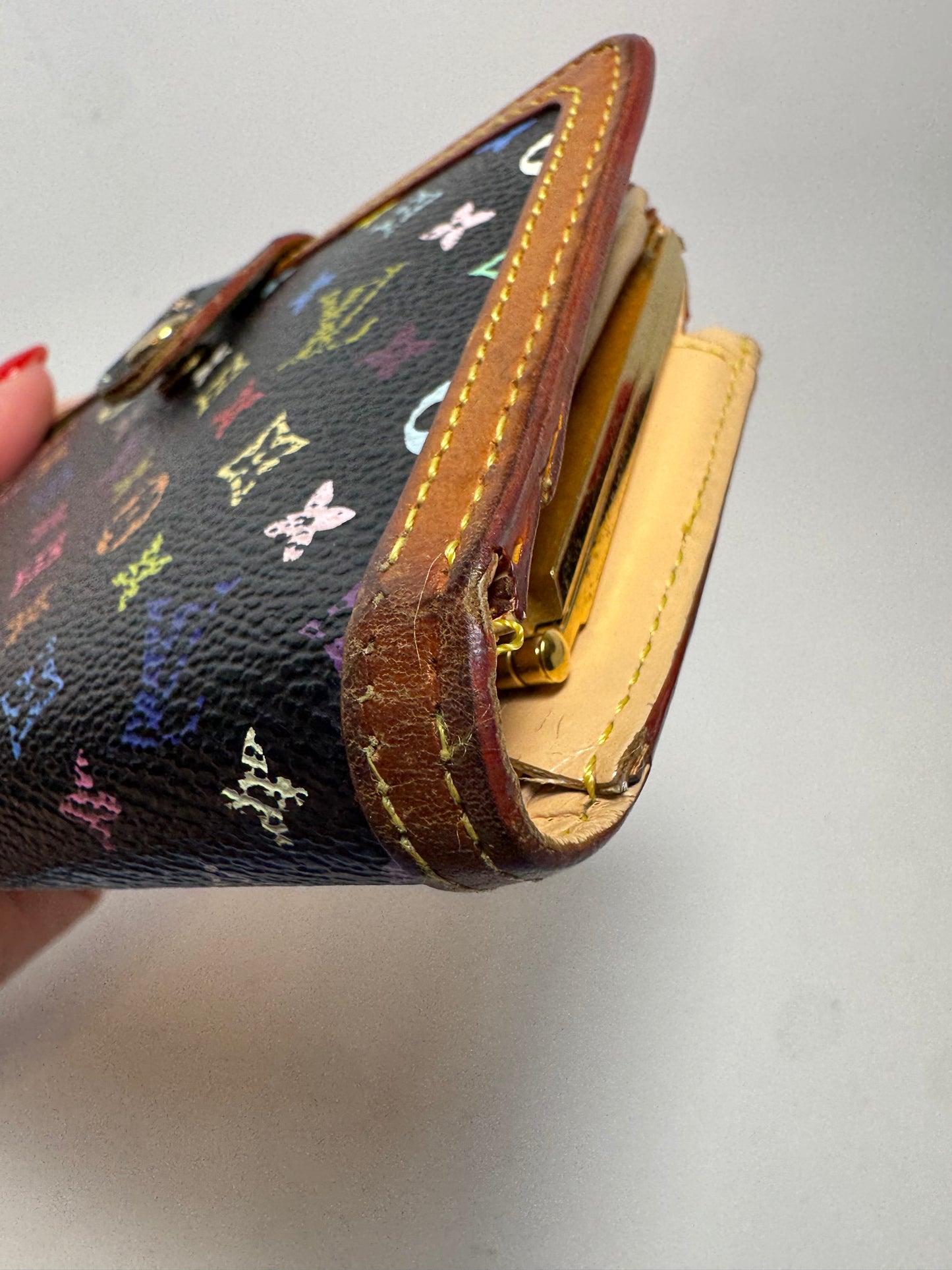 Louis Vuitton Black Multicolor Murakami French Purse Kiss Lock Wallet