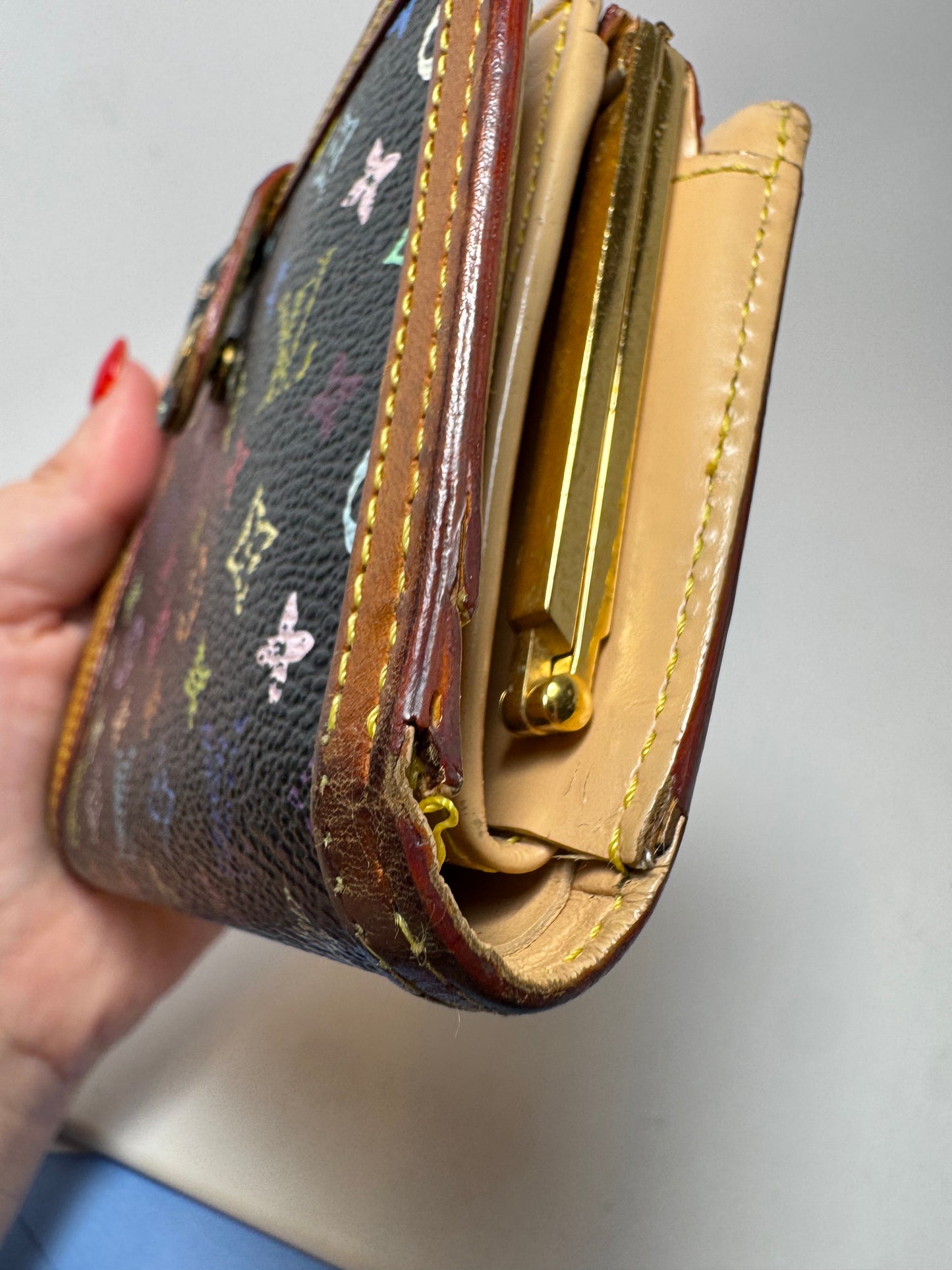 Louis Vuitton Black Multicolor Murakami French Purse Kiss Lock Wallet