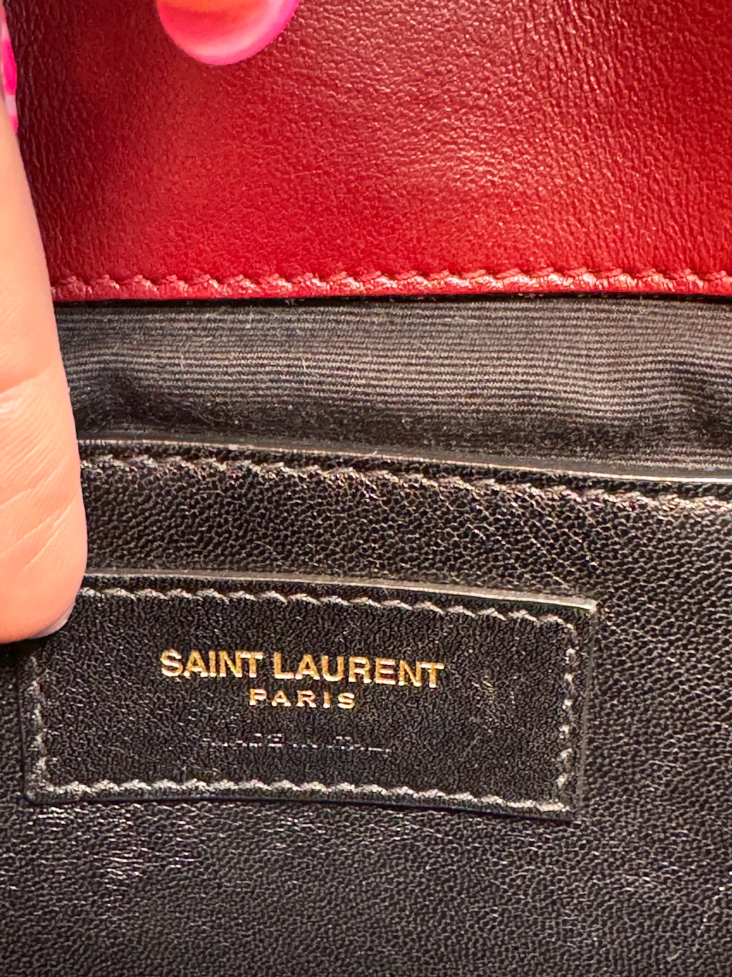 Saint Laurent YSL Red Suede & Leather Matelassé Chevron Medium College Bag Gold